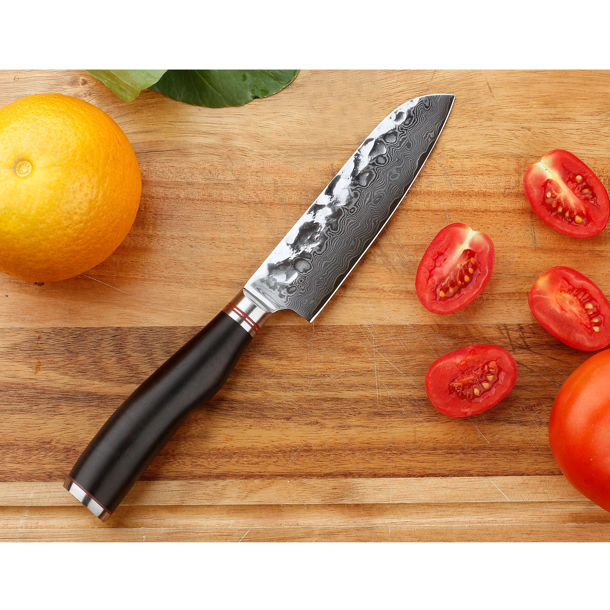 YOUSUNLONG Santoku Knife 5 Inch - Japanese Hammered Damascus Steel Cutlery Kitchen Knife