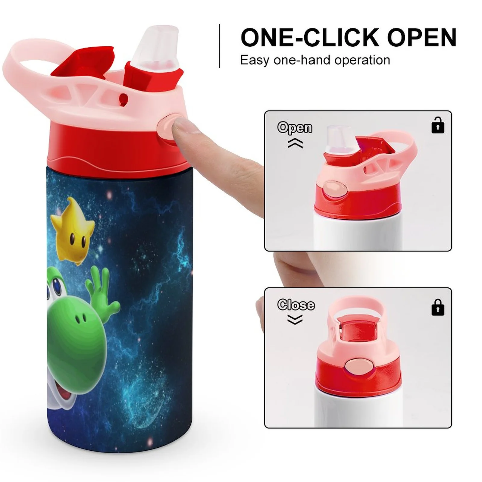 Super Mario Pet Kid's Insulated Water Bottle With Straw Vacuum Stainless Steel Cup Leak-Proof Children Toddler Thermoses