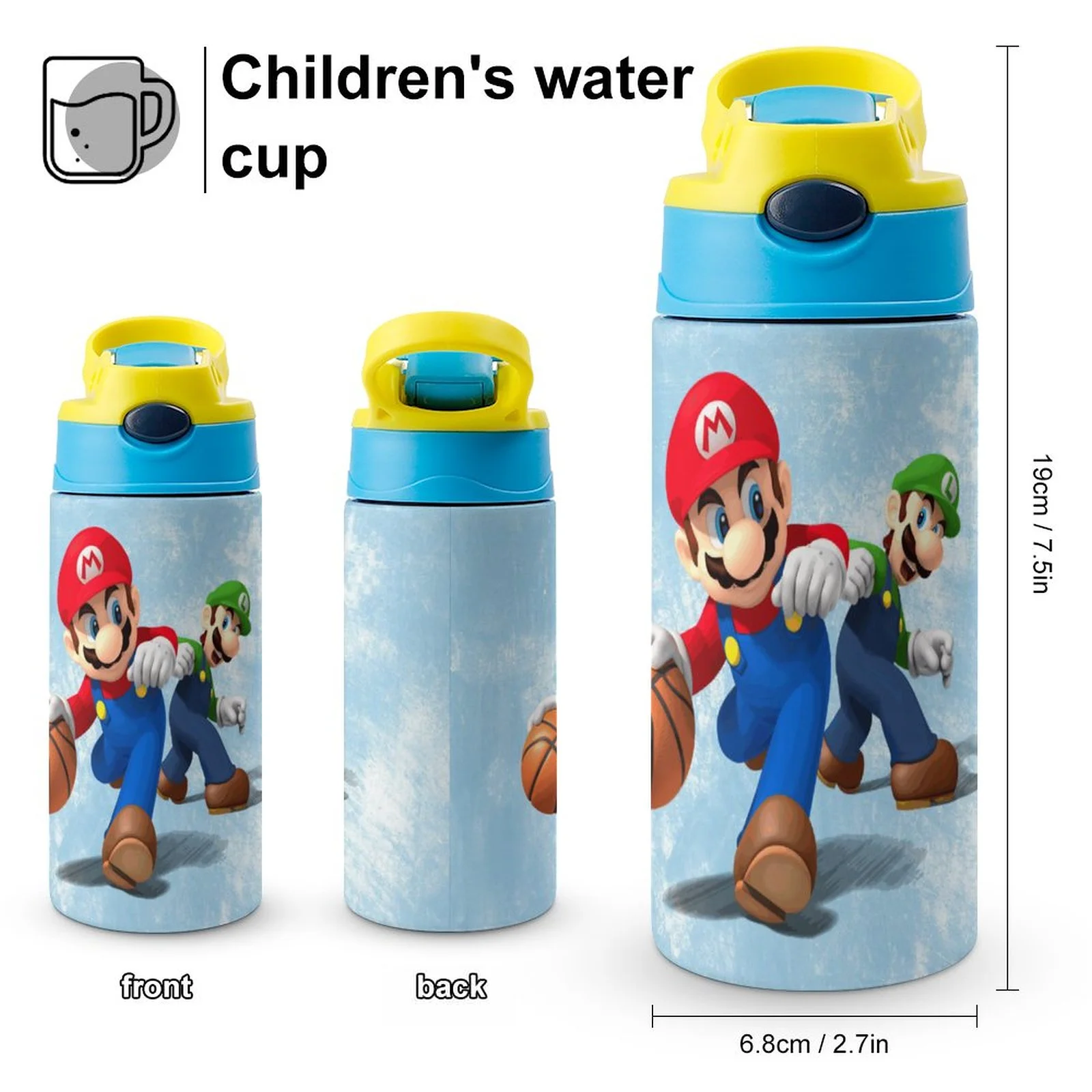 Luigi Mario Kid's Insulated Water Bottle With Straw Vacuum Stainless Steel Cup Leak-Proof Children Toddler Thermoses
