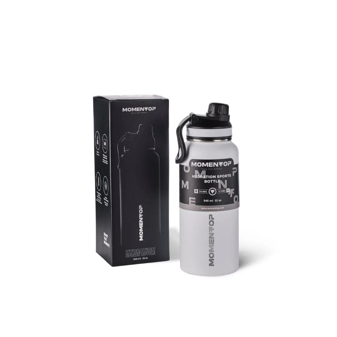 MOMENTOP Hydration Bottle with 2 Lids. Purple 32 oz.