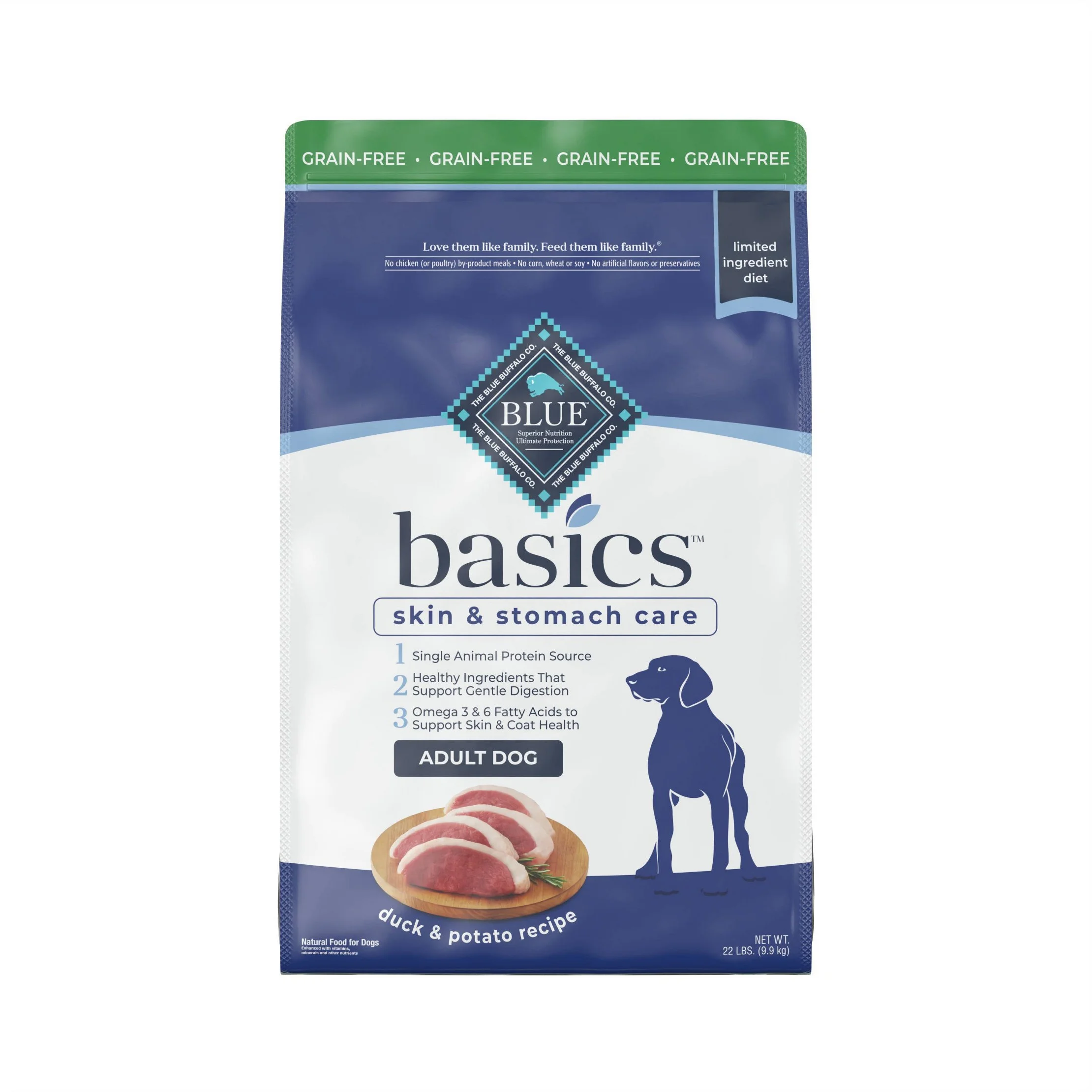 Basics Skin & Stomach Care Grain Free Natural Duck & Potato Adult Dry Dog Food - 22lbs