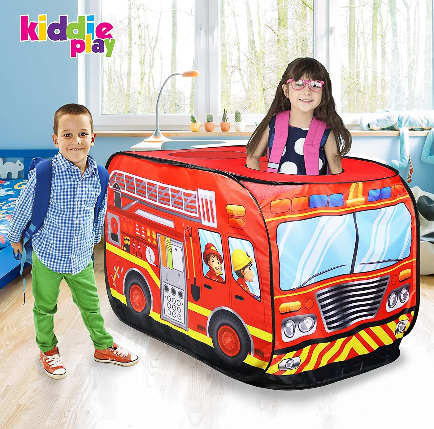Kiddie Play Fire Truck Pop Up Play Tent for Kids Indoor/Outdoor Use for Ages 3+