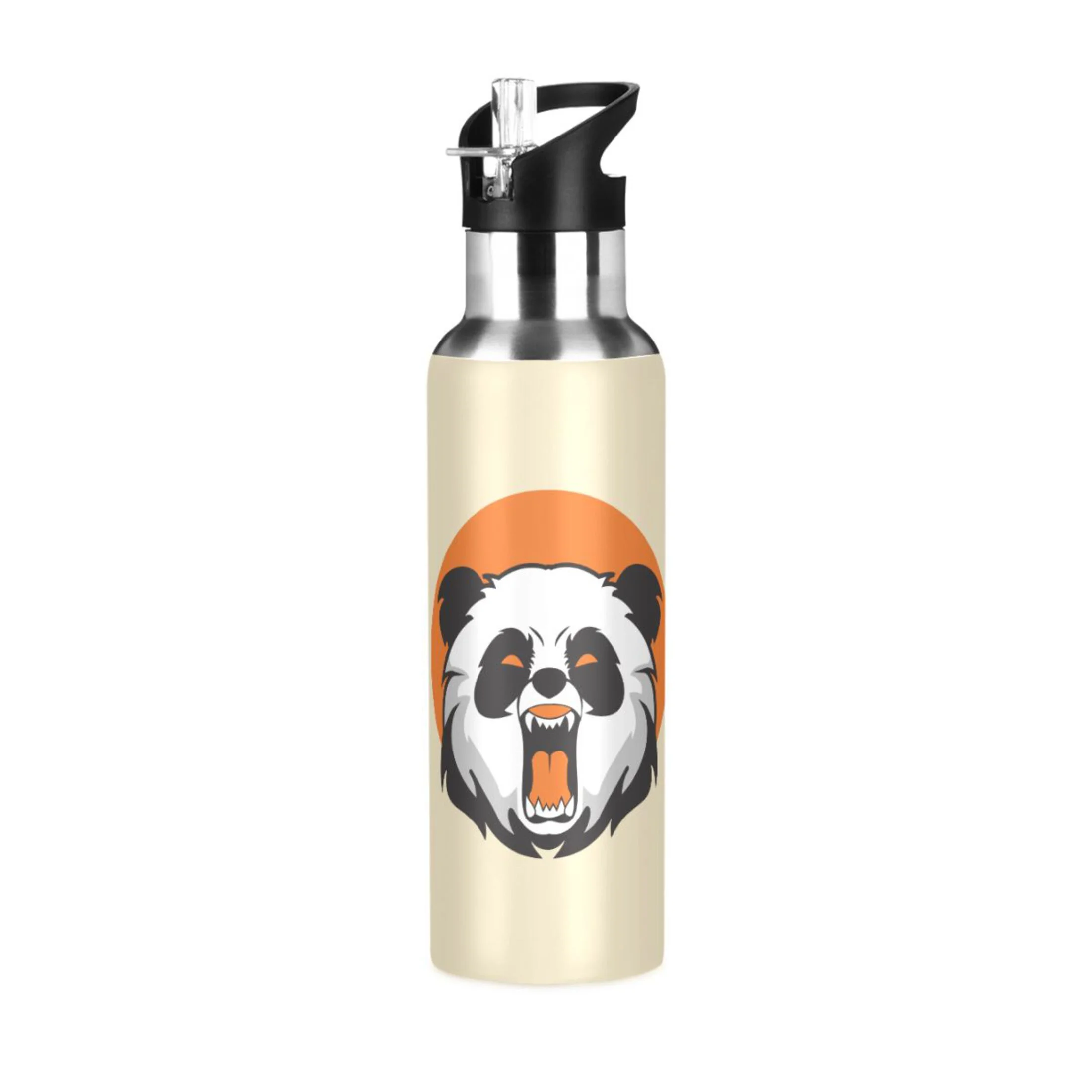 Water Bottle with Straw Lid Leak Roaring Panda Stainless Steel Insulated Thermos Vacuum Flask for Cold Hot Drinking for Sports Camping Gym Yoga