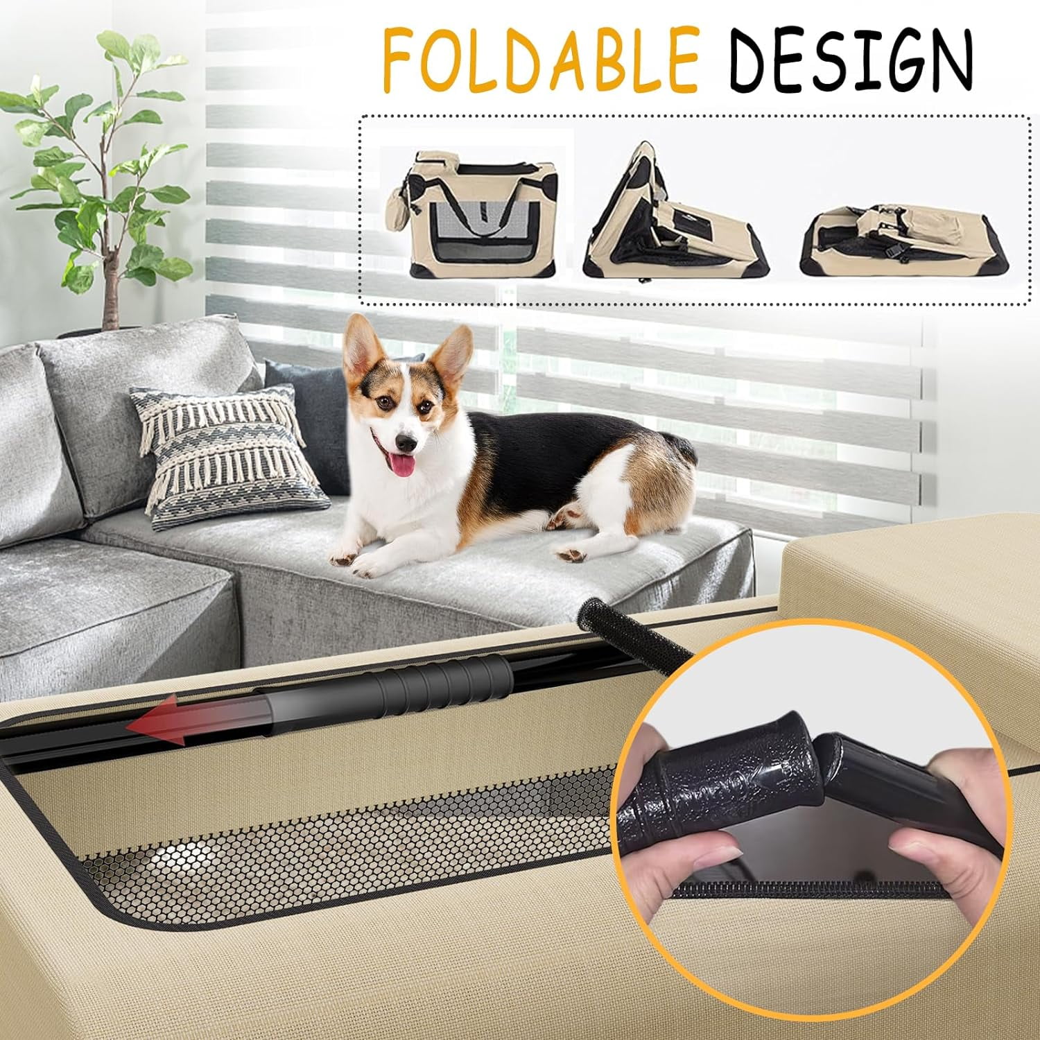 MEXMIODY Collapsible Dog Crate with Mat, Portable Travel Dog Crates and Kennels for Medium Small Dogs, 24