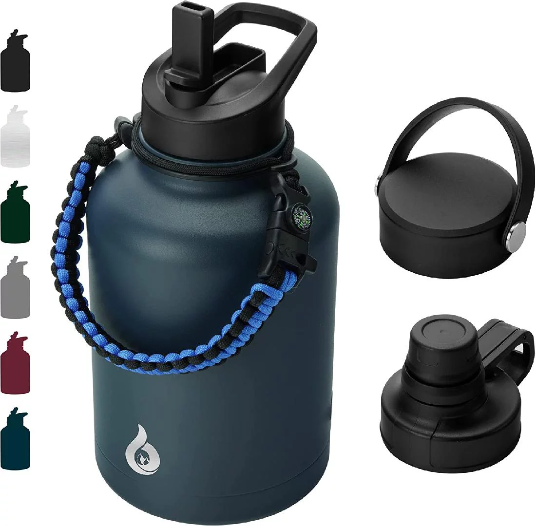 Insulated Sports Water Bottle with Straw(27oz--64oz), Stainless Steel Water Bottles, Keep Cold for 24h & Hot for 12h, Half Gallon Water Bottles, Great for Hiking and Camping