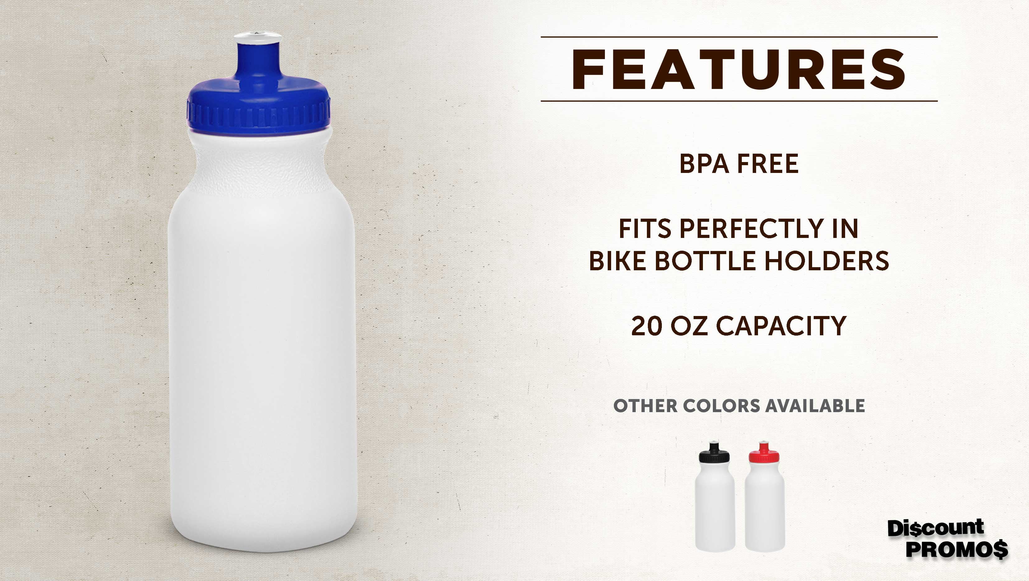 White Water Bottles with Push Cap 20 oz. Set of 10, Bulk Pack - Reusable, Squeezable Bottles - White Blue