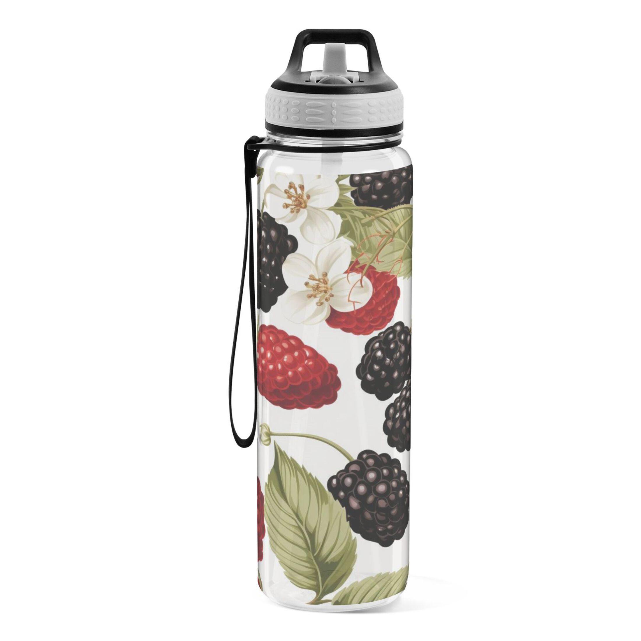 Mulberries Fruits 32oz Water Bottles with Straw Tritan Leakproof Sports Bottle BPA Free Clear for Fitness Gym Swimming Cycling