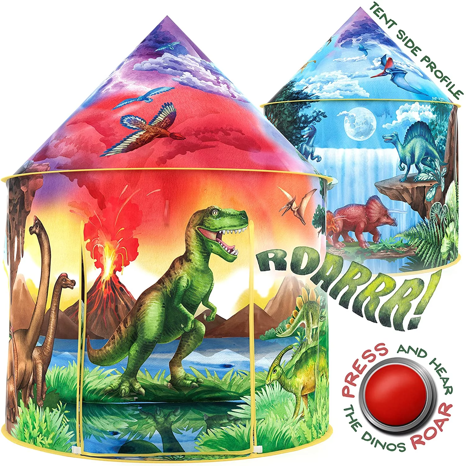 W&O Dinosaur Discovery Kids Tent with Roar Button, an Extraordinary Dinosaur Tent, Pop Up Tent for Kids, Dinosaur Toys for Kids Girls & Boys, Kids Play Tent, Outdoor and Indoor Tents for Kids