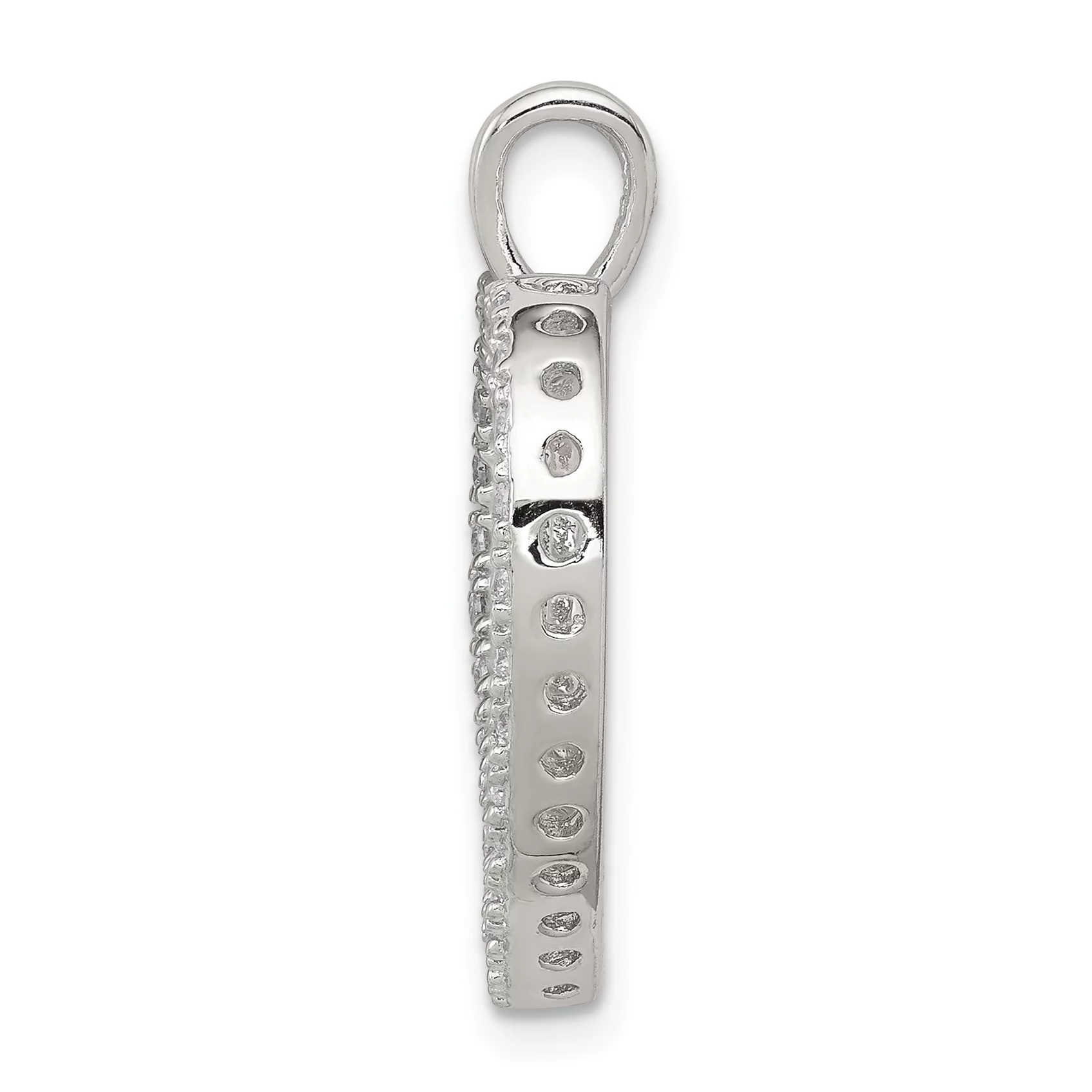 Carat in Karats Sterling Silver Polished Finish Rhodium-Plated CZ Open Heart Mom Charm Pendant (26mm x 24mm) With Sterling Silver Cable Chain Necklace 20''