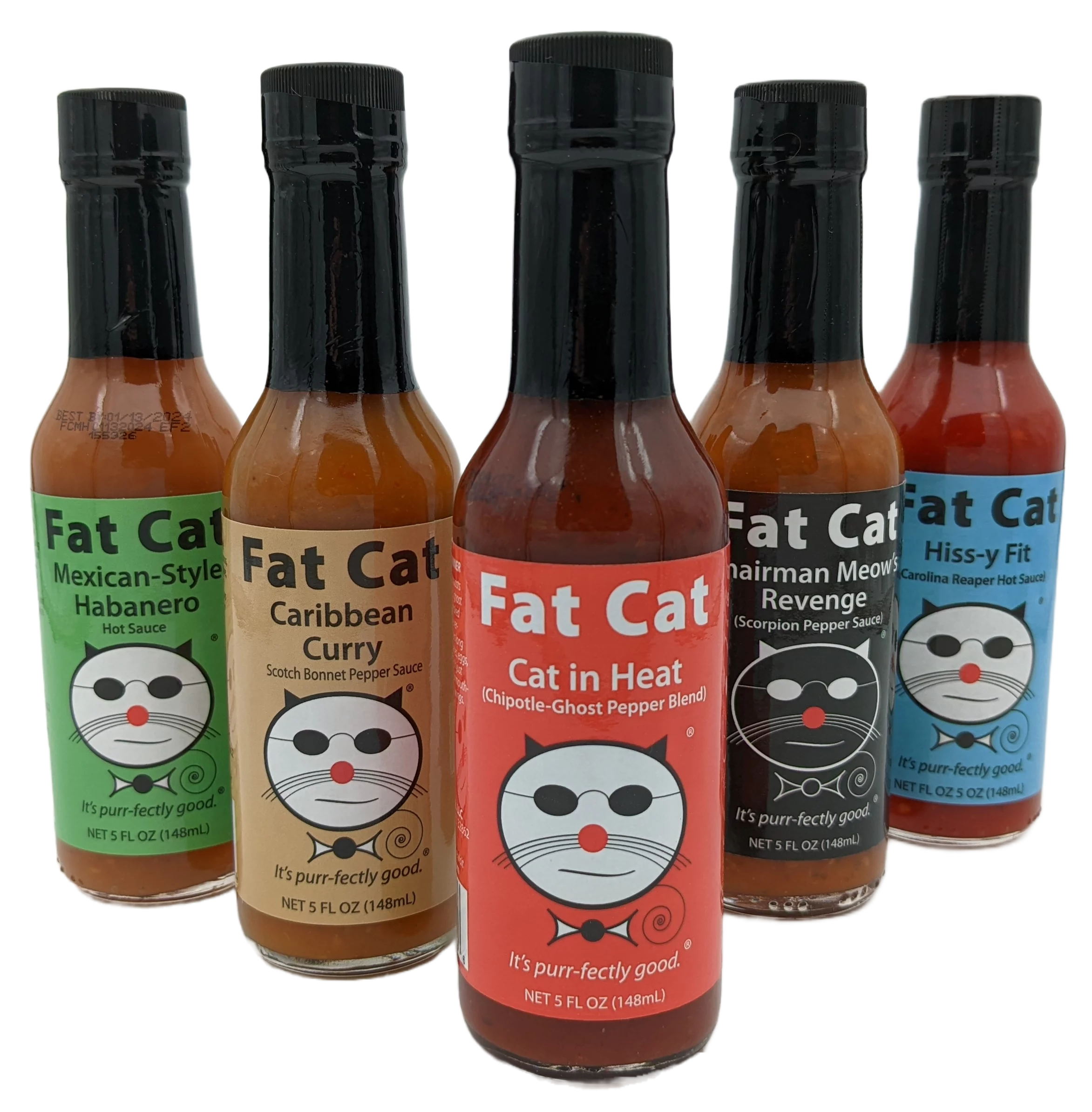 Heat Lovers Hot Sauce Gift Set and Sampler Variety Pack by Fat Cat Gourmet (5 Bottles)