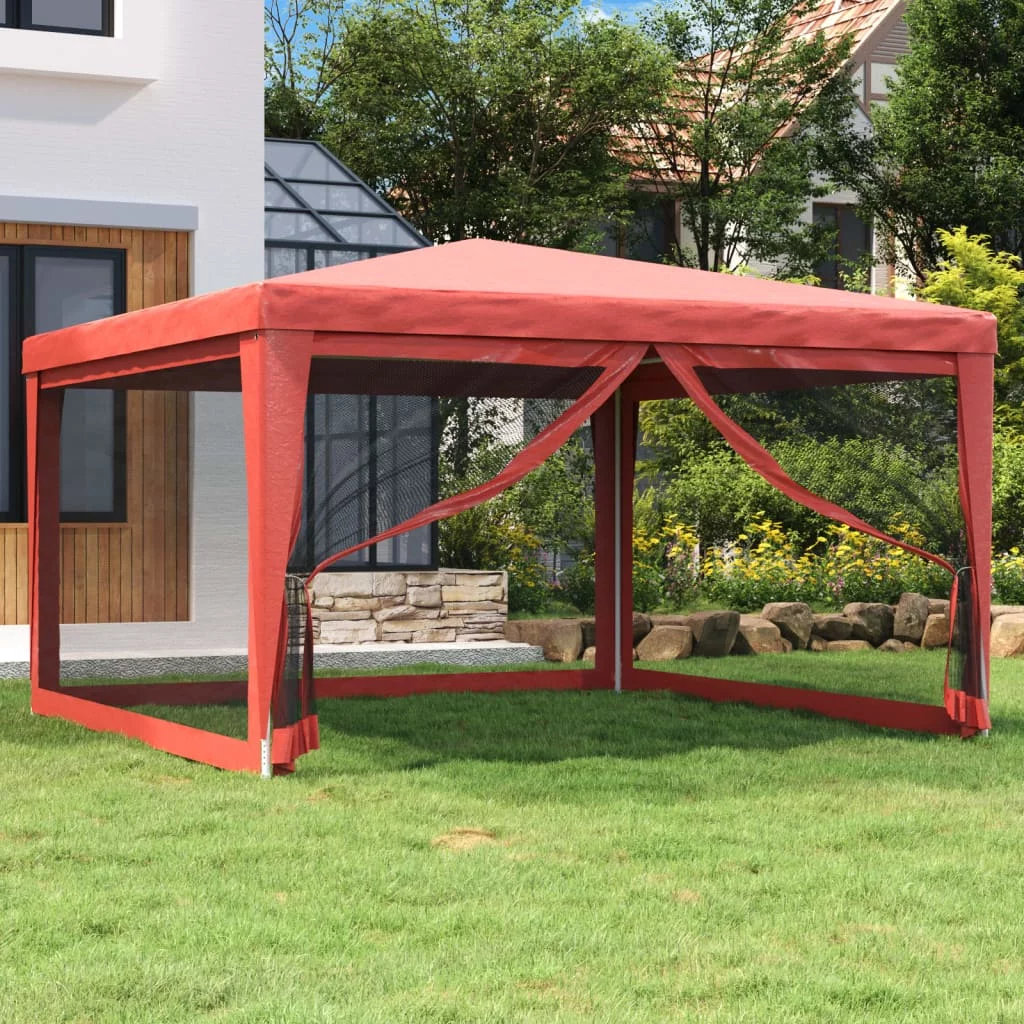 Anself Party Tent with 4 Mesh Sidewalls Red 13.1'x13.1' HDPE