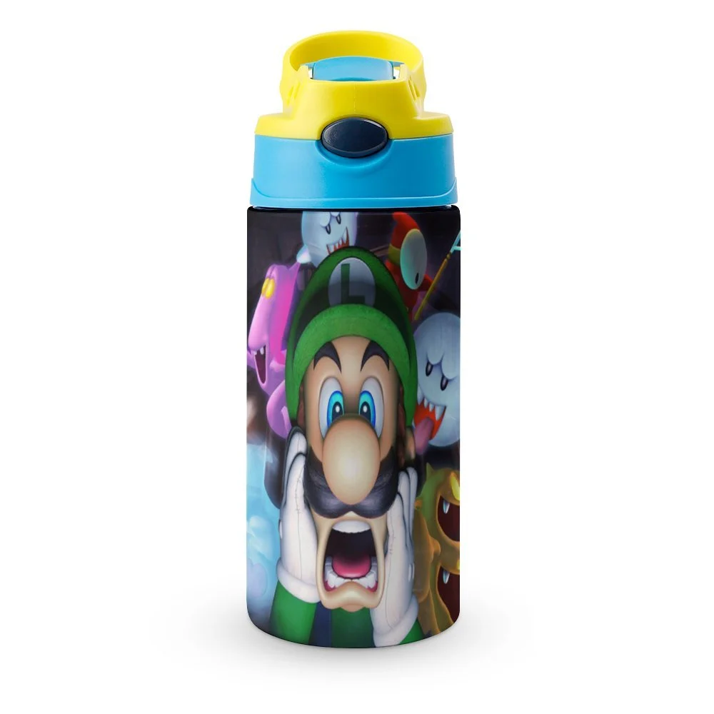 Creepy Luigi's Mansion Kid's Insulated Water Bottle With Straw Vacuum Stainless Steel Cup Leak-Proof Children Toddler Thermoses