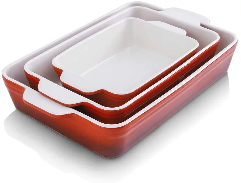KOOV Bakeware Set, Ceramic Baking Dish Set, Rectangular Casserole Dish Set, lasagna Pan, Baking Pans Set for Cooking, Cake Dinner, Kitchen, 9 x 13 Inches, 3-Piece (Set of 3, Gradient Red)