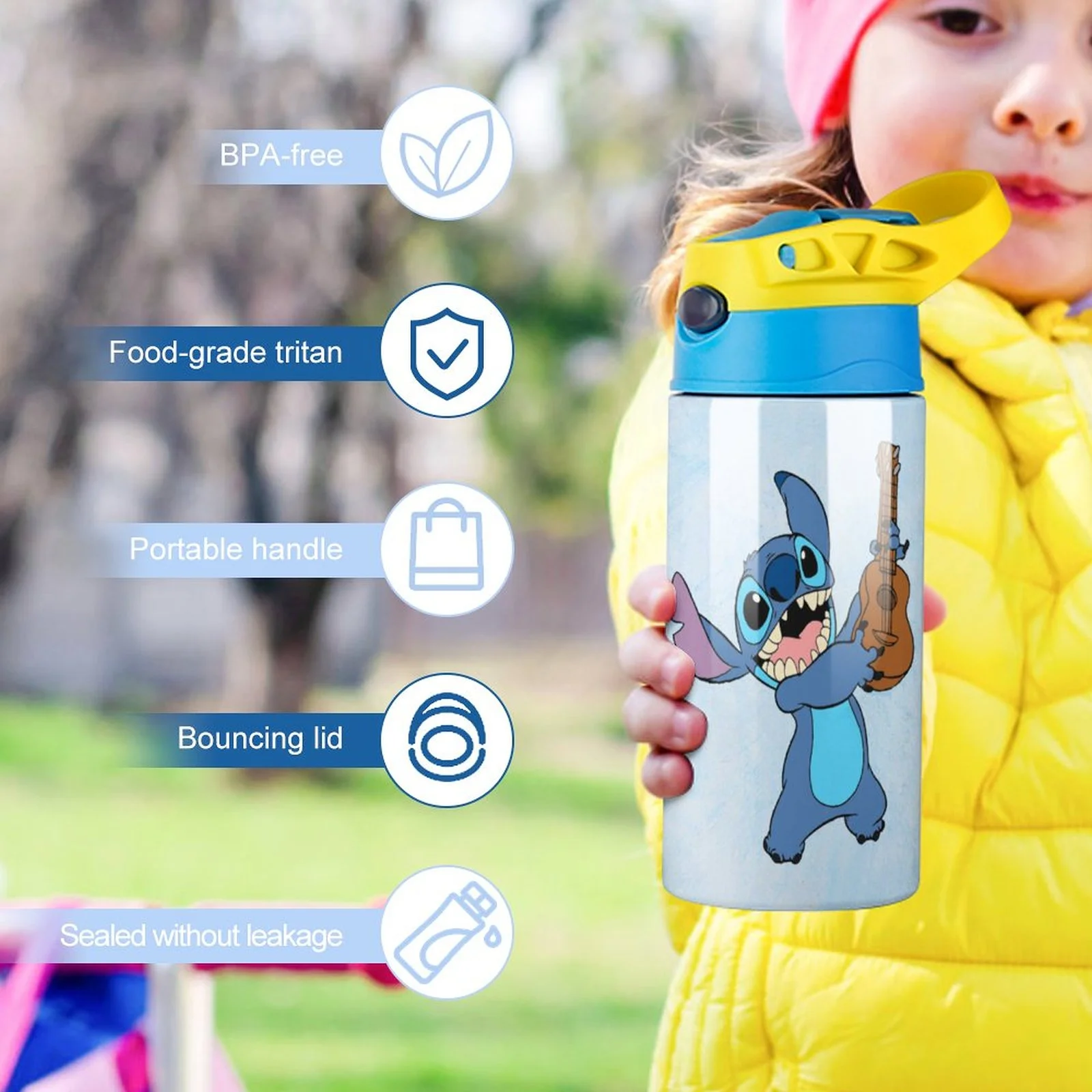 Fictional Stitch Music Children's Water Bottle Vacuum Insulated Stainless Steel Cup With Straw Toddler Thermoses