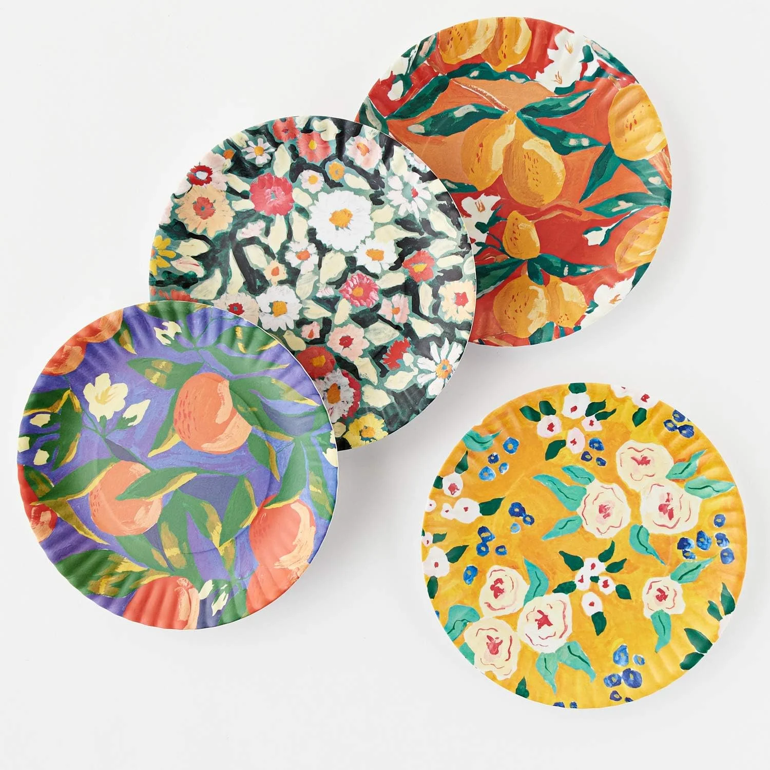 Fruits And Florals Melamine Plates - Set Of 4