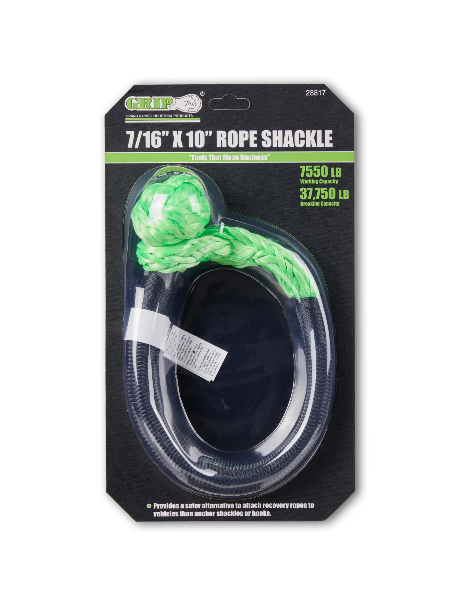 Grip 7/16 X 10 Rope Shackle Tow Strap - Green - 7/16 X 10