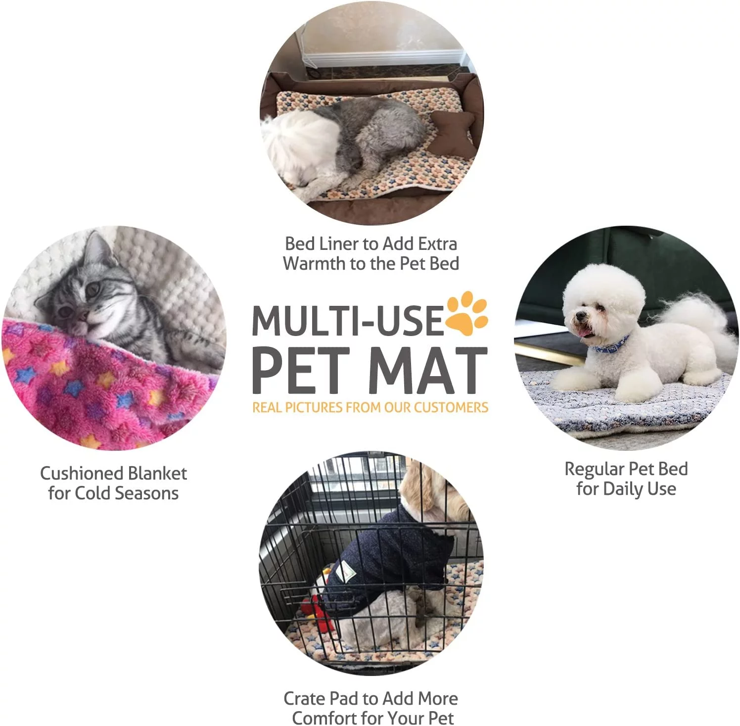 Ultra Soft Pet (Dog/Cat) Bed Mat with Cute Prints | Reversible Fleece Dog Crate Kennel Pad | Machine Washable Pet Bed Liner (24-Inch, Brown)