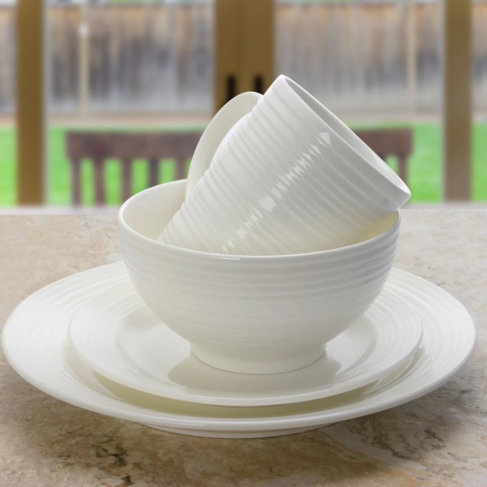 Gibson Amelia Court 16 Piece Dinnerware Set in Embossed White