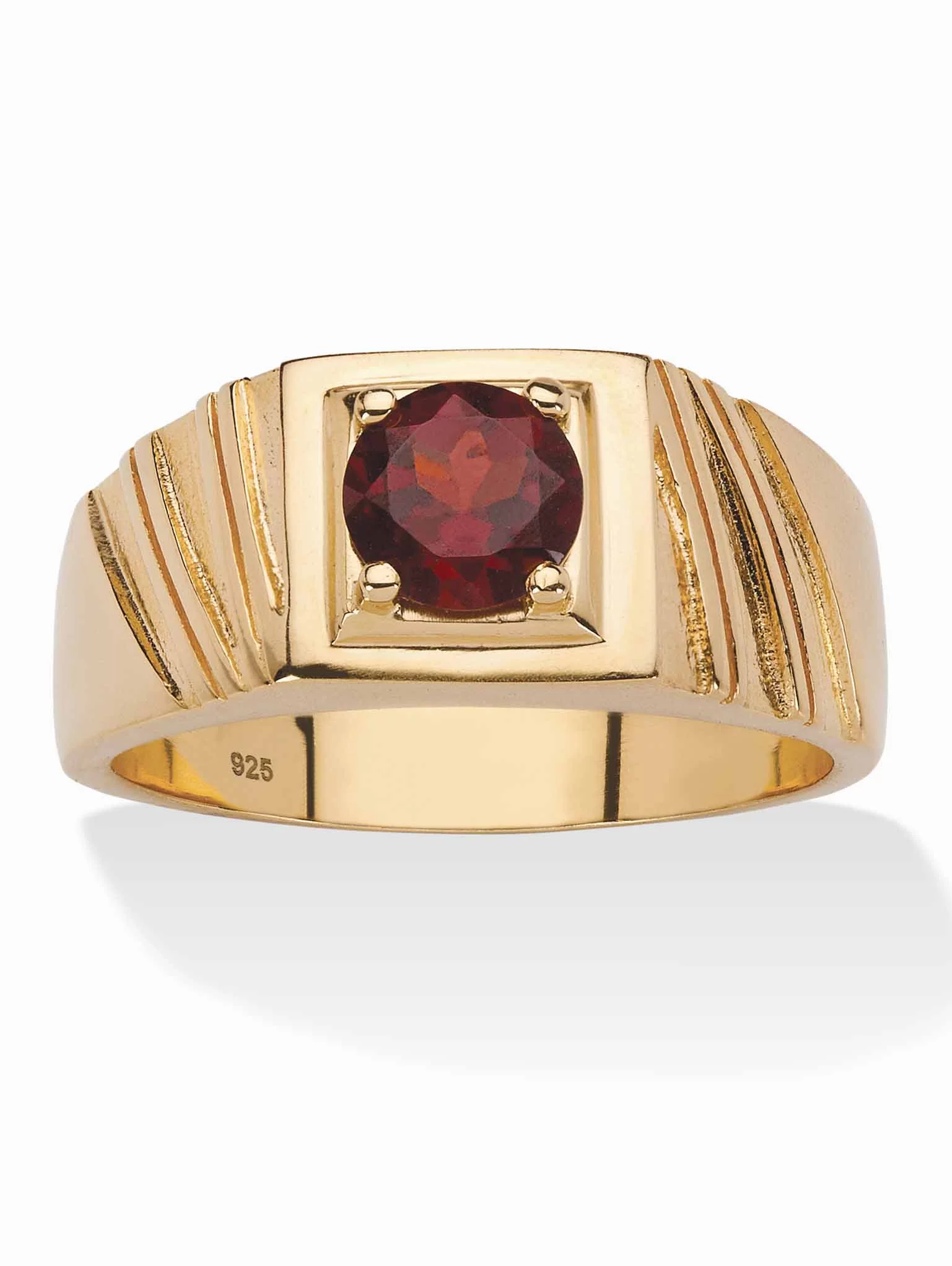 PalmBeach Jewelry Men's Round Genuine Blue Sapphire Garnet or Midnight Sapphire Sterling Silver or Gold Plated Sterling Silver Ring