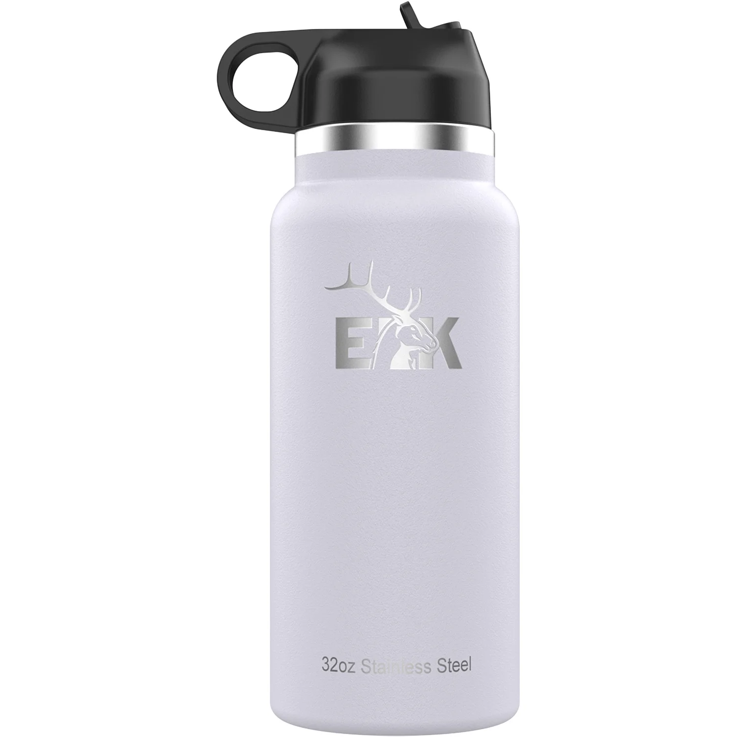 ELK Insulated Water Bottle with Wide Mouth Straw Lid - Double Wall Stainless Steel, Dishwasher Safe - Keep Drinks Cold or Hot for Hours - BPA-Free & Phthalate-Free Hydration (Fog, 32 Oz)