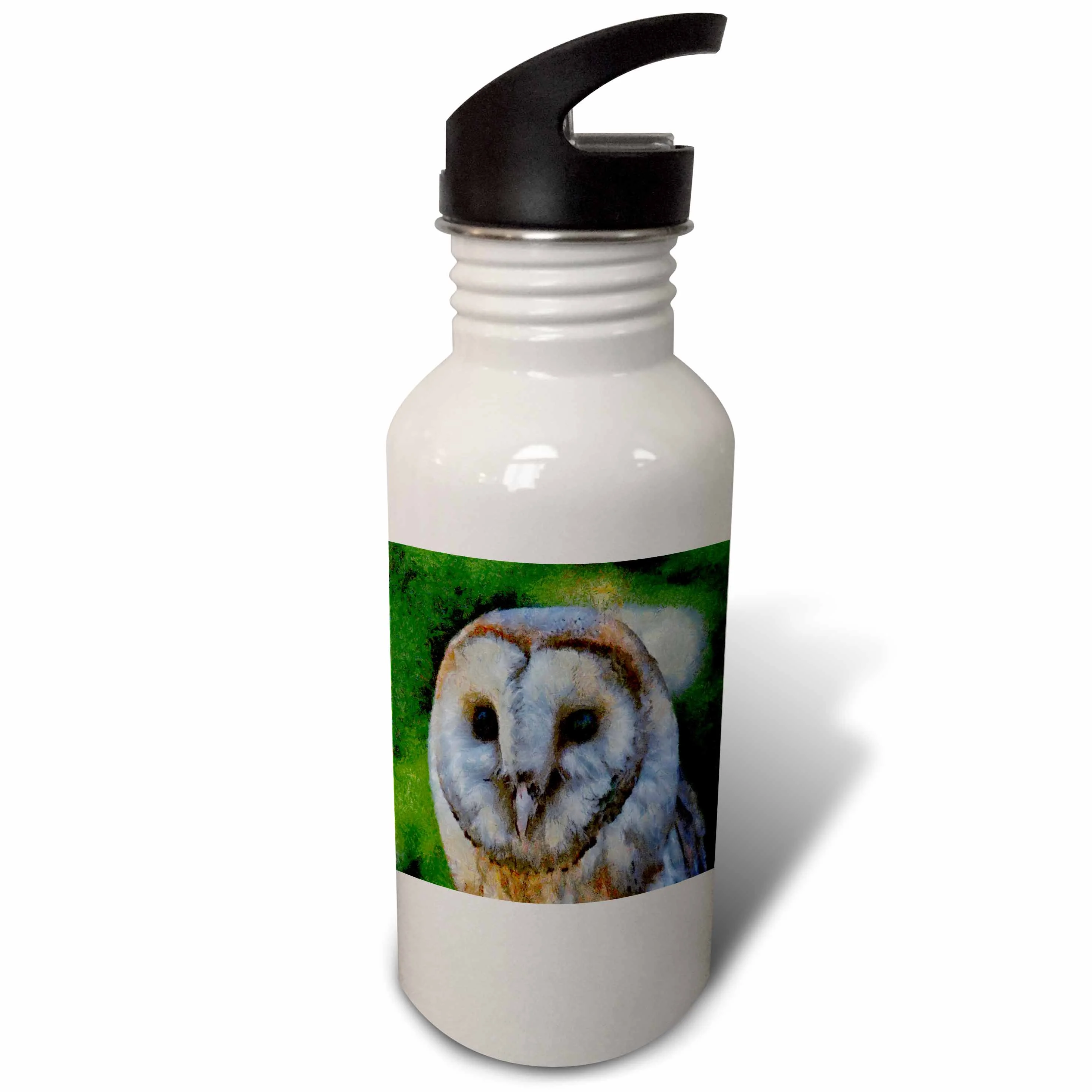 Barn Owl A realistic portrait painting of a wild barn owl 21 oz Sports Water Bottle wb-128347-1