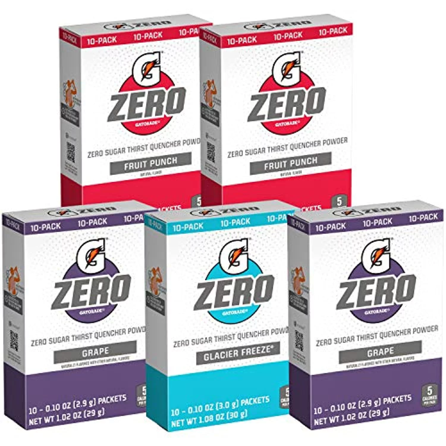 Gatorade G Zero Powder, Fruit Punch Variety Pack, 0.10Oz Individual Packets (50 Pack)