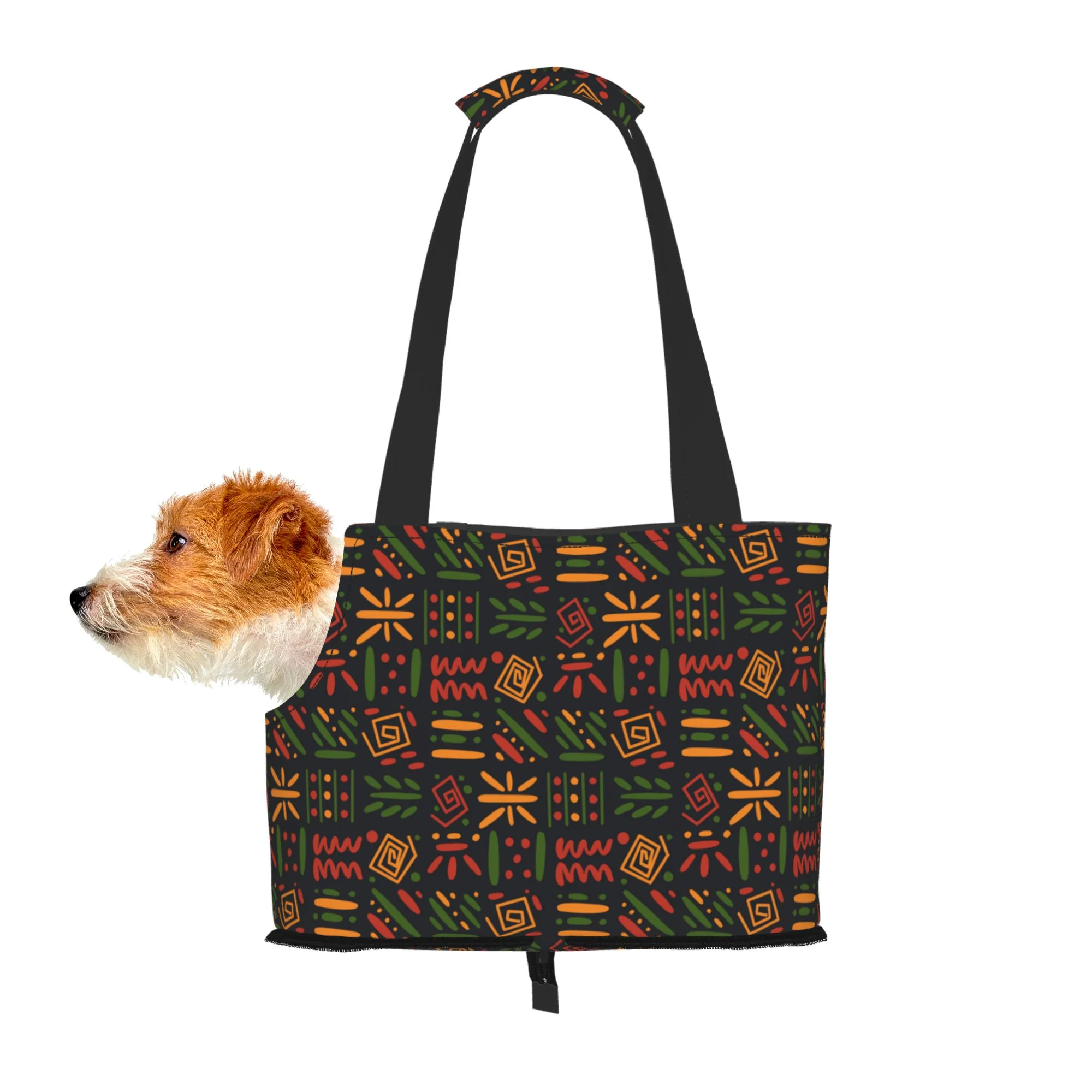 TEQUAN Foldable Dog Purse Carrier, Collapsible Ethnic Style Aztec Lines Prints Pet Travel Tote Bag for Small Cat Puppy, Waterproof Dog Soft-Sided Carriers