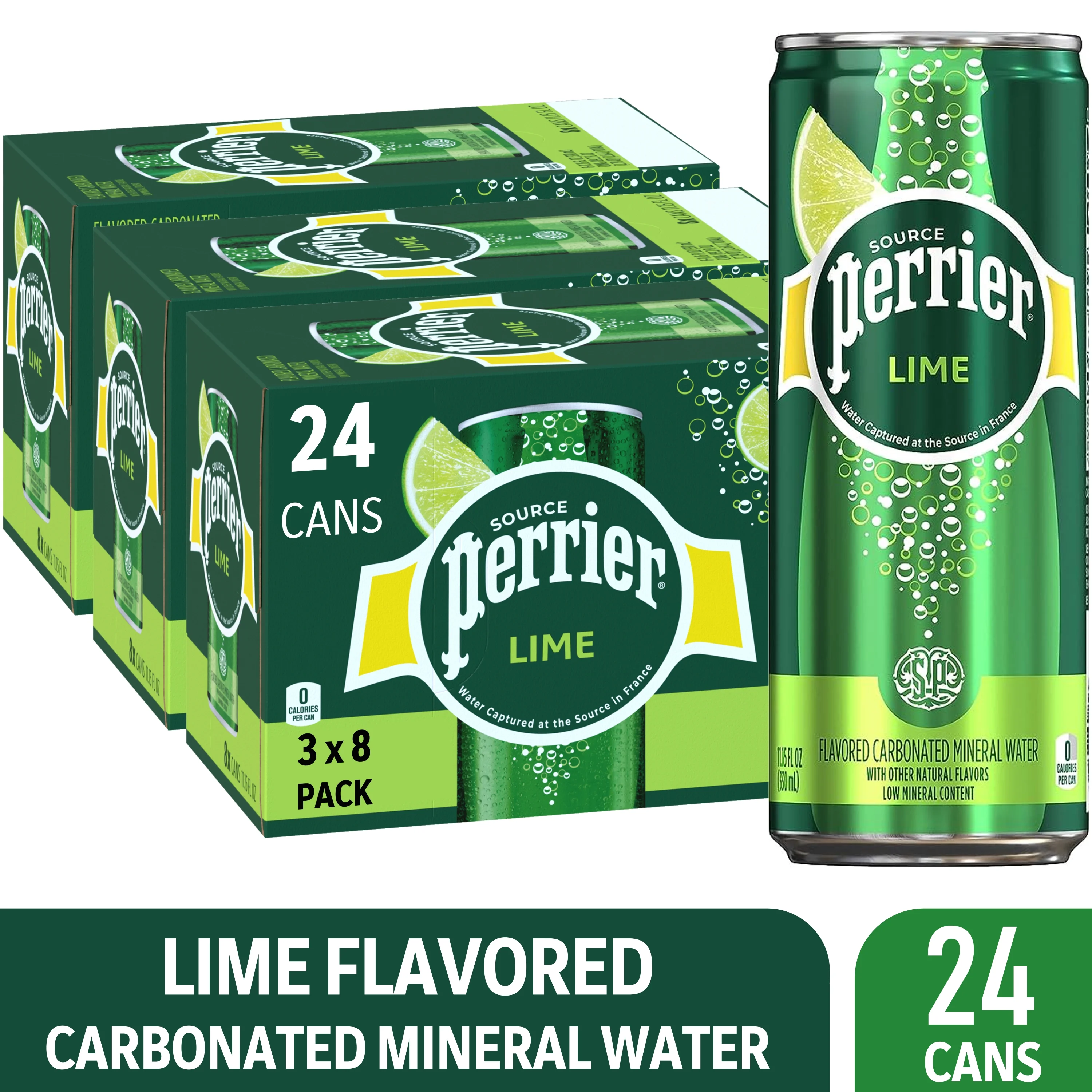 Perrier Lime Flavored Sparkling Mineral Water, 267.6 fl oz, 24 Pack Cans