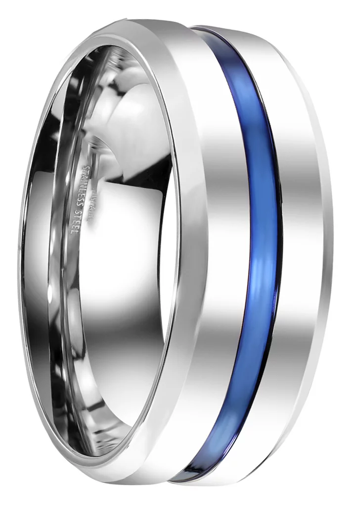 His and Hers 3 Piece Trio Sterling Silver Thin Blue Line Wedding Band Engagement Ring Set 12/7