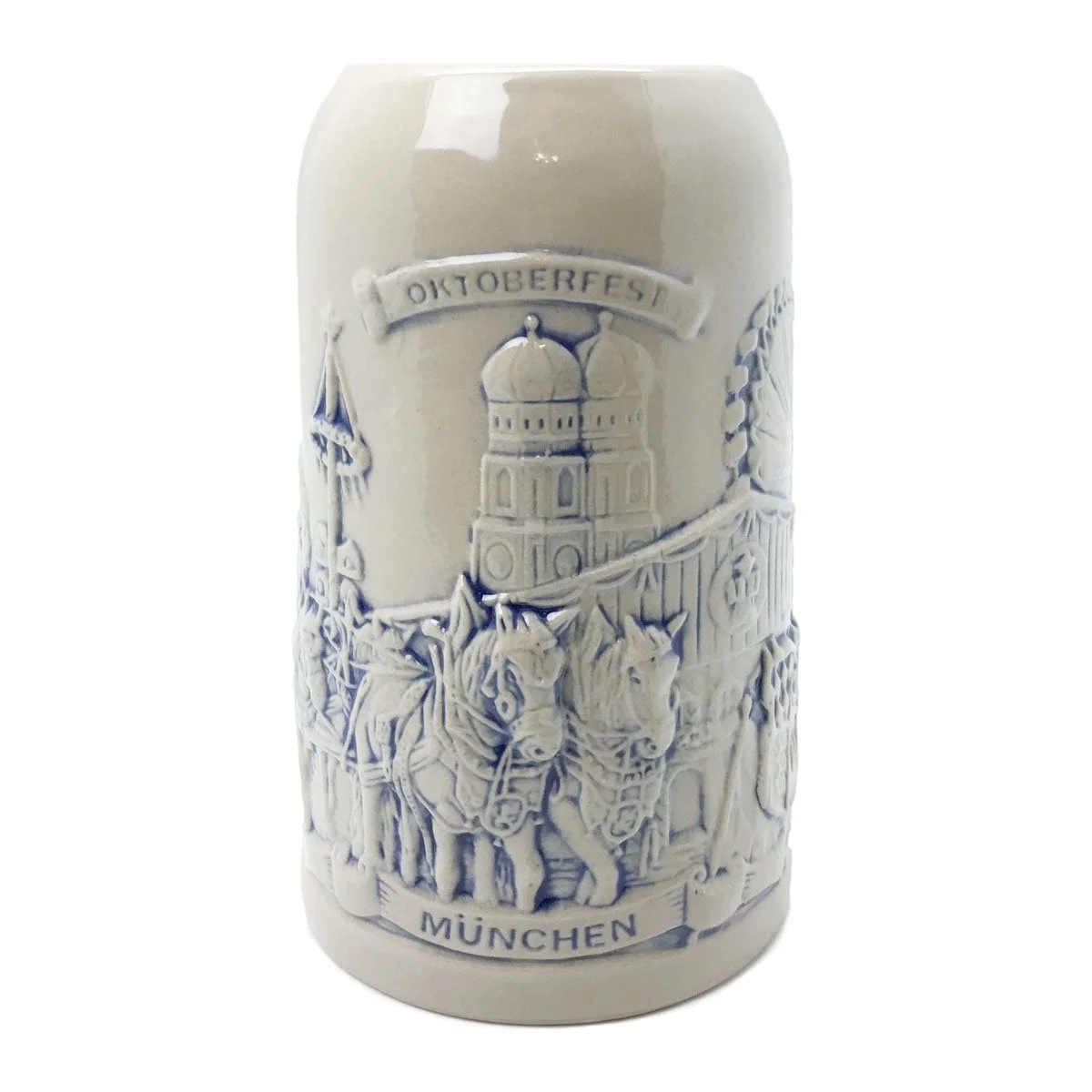 Oktoberfest Haus Mug Ceramic Stoneware Oktoberfest Mug & Engraved Relief of Munich Scene - 0.5 Liter