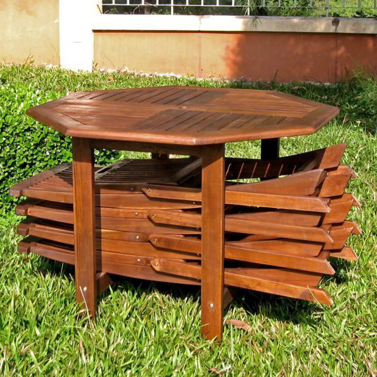 International Caravan Highland Acacia 5 pc. Folding Outdoor Patio Dining Set