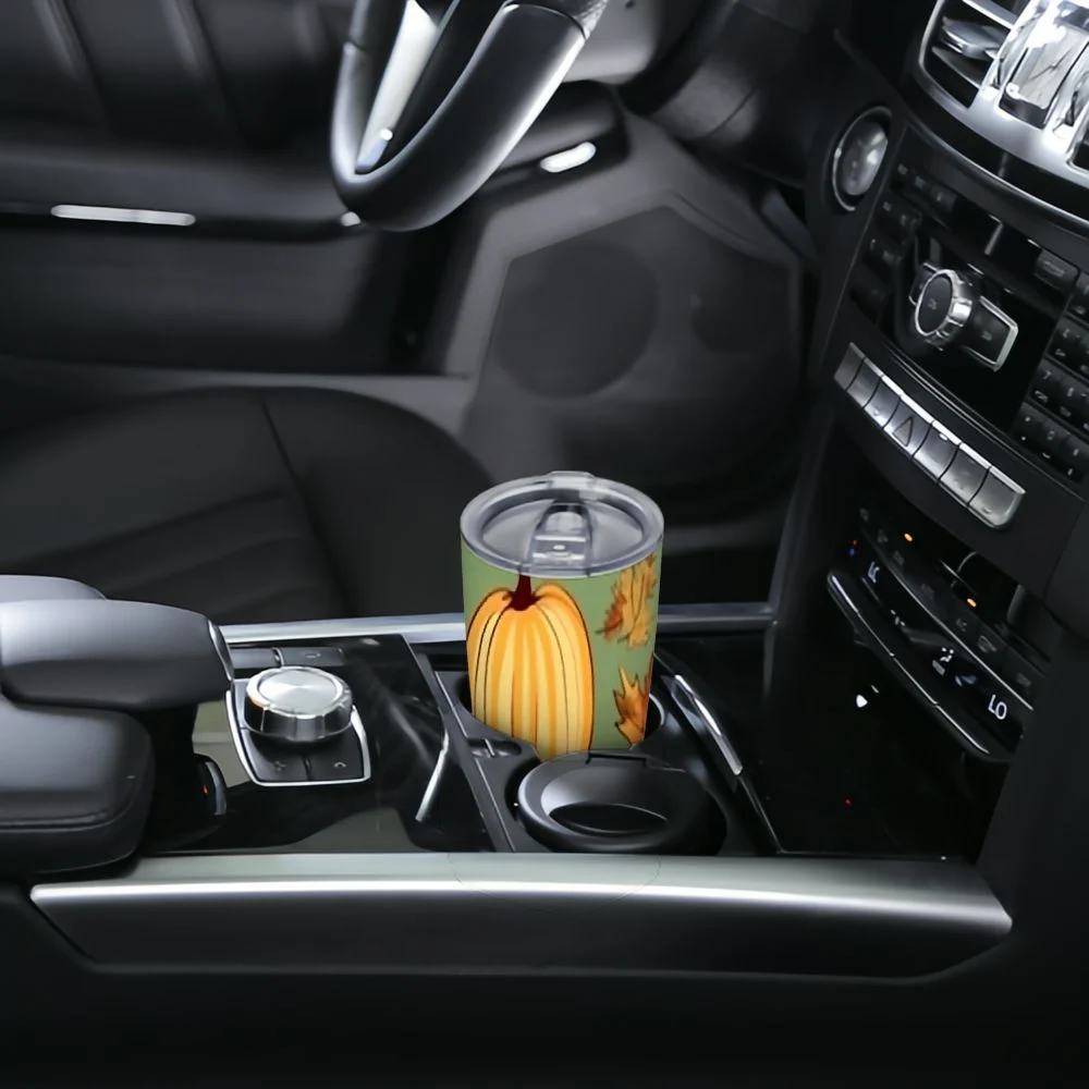 GOSMITH  Autumn Pumpkins Leaves Wheat Apples Stainless Steel Water Bottle Double Wall Leak Proof Vacuum Insulated with Leather Wrapped