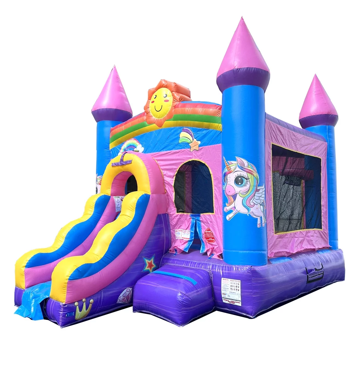 Pogo Bounce House Crossover Bounce House with Slide, Pink Smiley Face