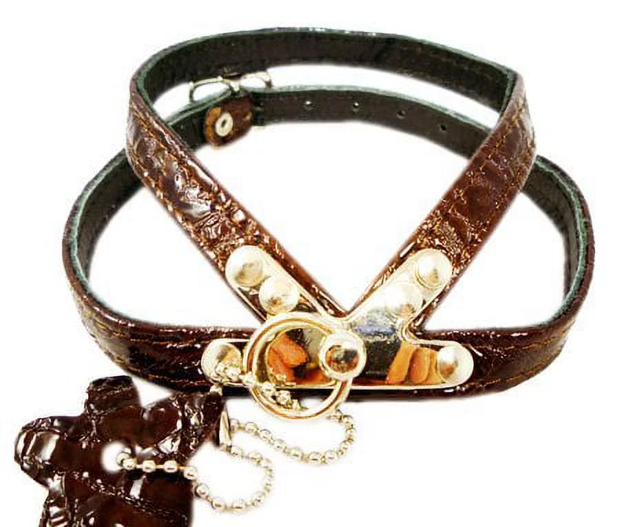 Luxury Brown Real Leather Dog Harness for Toy Breeds with Stud X-Small. Fits for 10