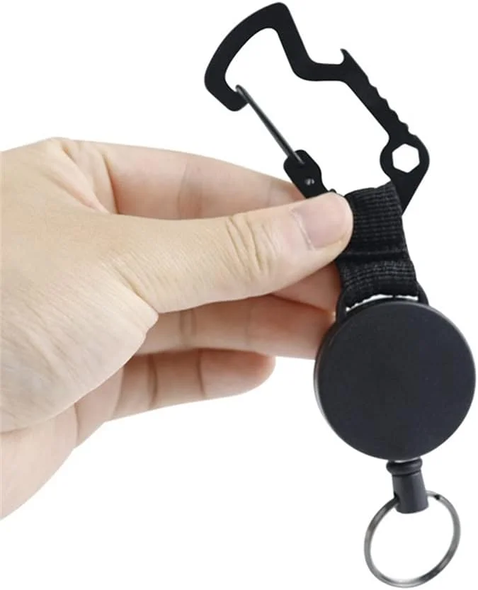 3 in 1 Retractable Badge Steel Wire Cord Pull Key Ring Portable Bottle Opener Hexagonal Wrench Carabiner Car Key Chain