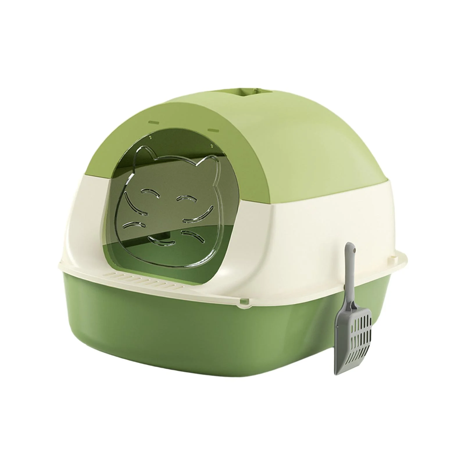 FITYLE Hooded Cat Enclosed Cat with Door Sandbox Pet Accessories Anti Splashing with Enclosed Cat Toilet green