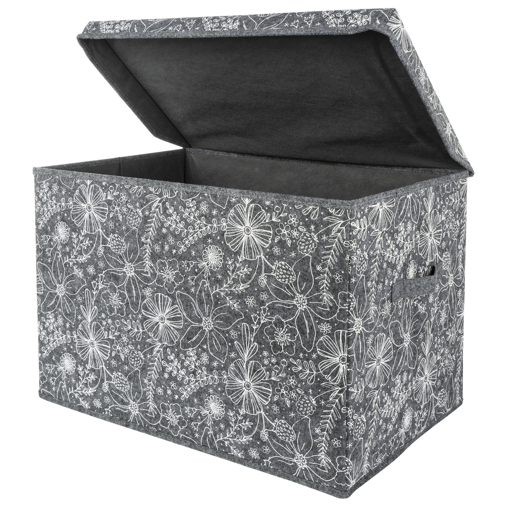 Sammy & Lou Gray and White Floral Felt Storage, Toy Box. Infant and Toddler Girl.