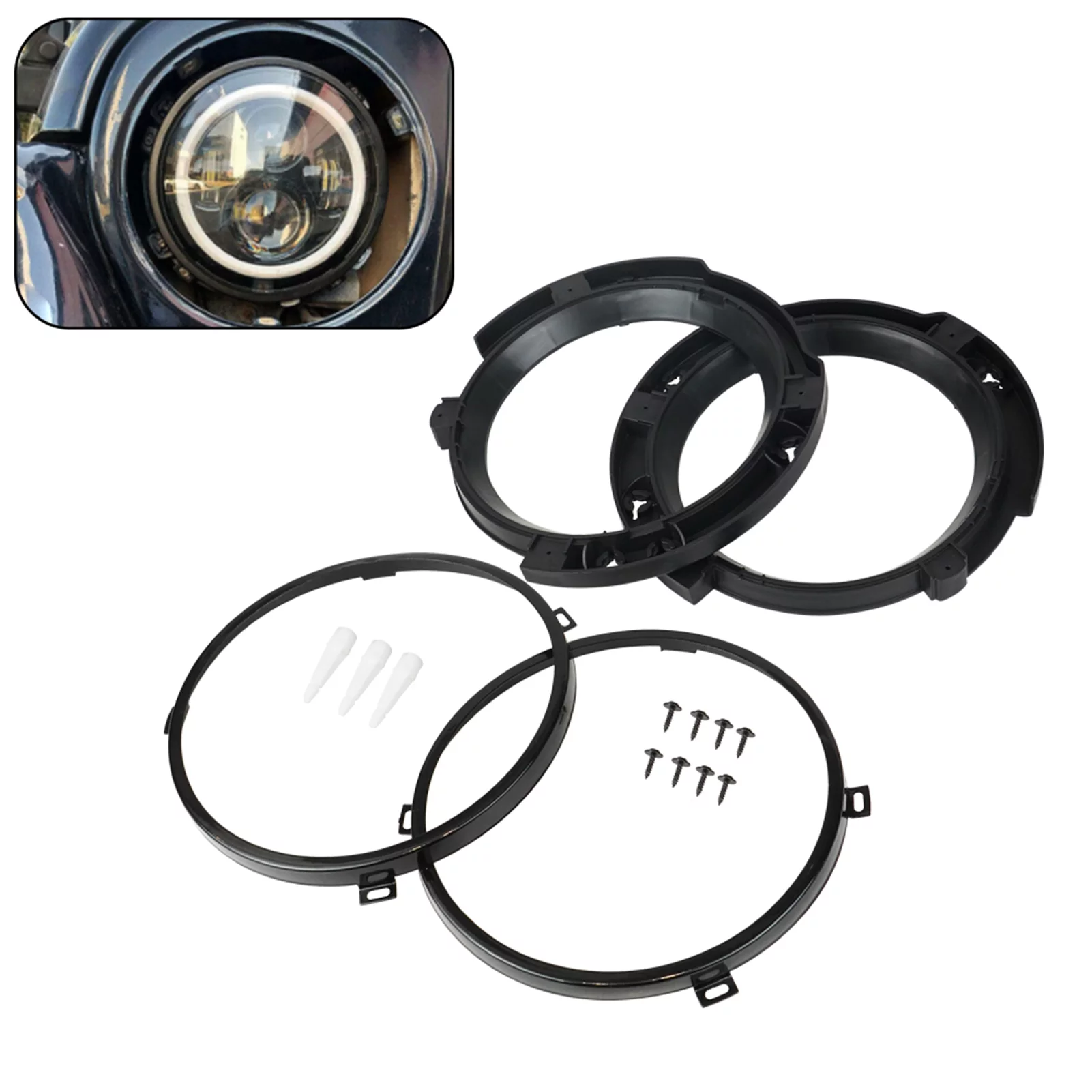 Gecheer 1 Pair Headlight Mounting Bracket Ring Set 7 Inch Replacement for Jeep Wrangler  2007-2017