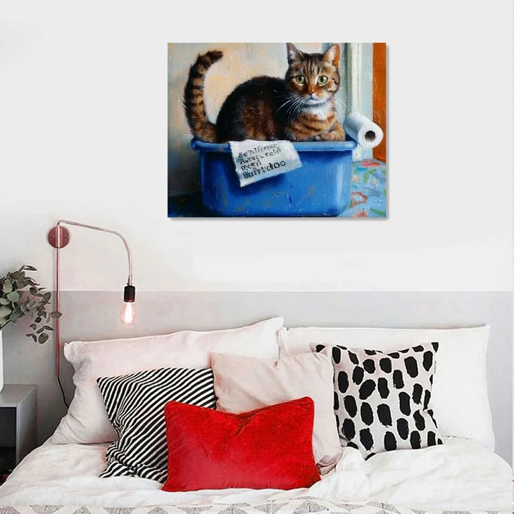 COMIO Litter Box Reading Funny Cat Pet Painting Wall