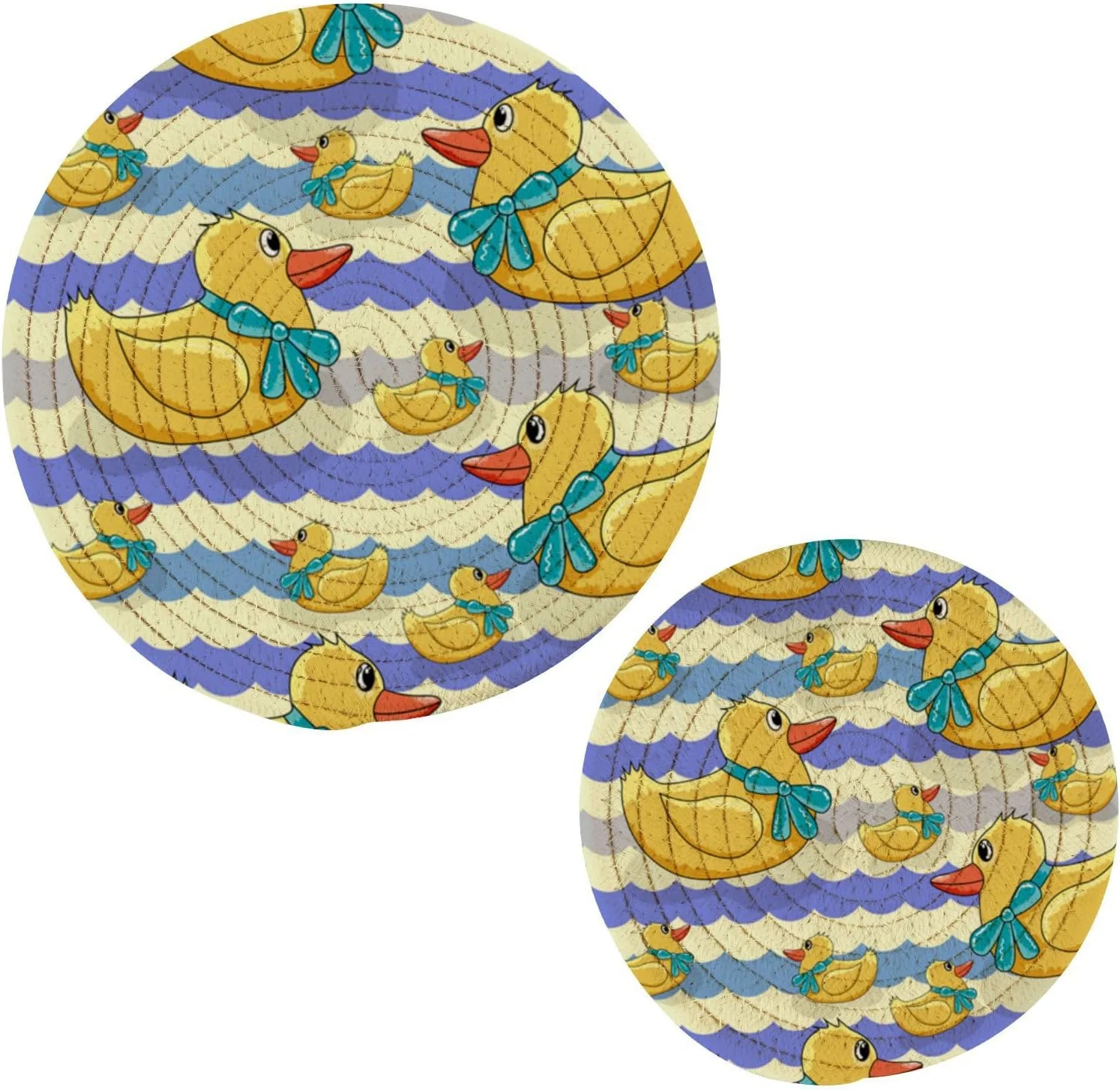SKYSONIC Pot Holders Trivets set, 2 Pcs,Little Ducks Potholders for Kitchen Thread Weave Trivets for Hot Dishes/Pot/Bowl/Teapot/Hot Pot Holders