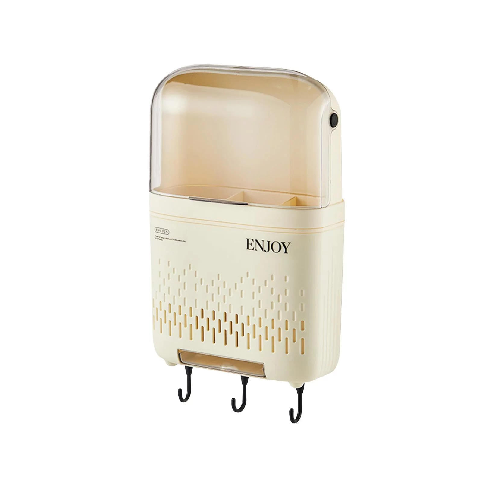 Silverware Storage Organizer Chopstick Holder Compartmental Drainer with Hooks Wall Mount Utensil Rack Cutlery Drainer for Forks Spoons Home with Lid