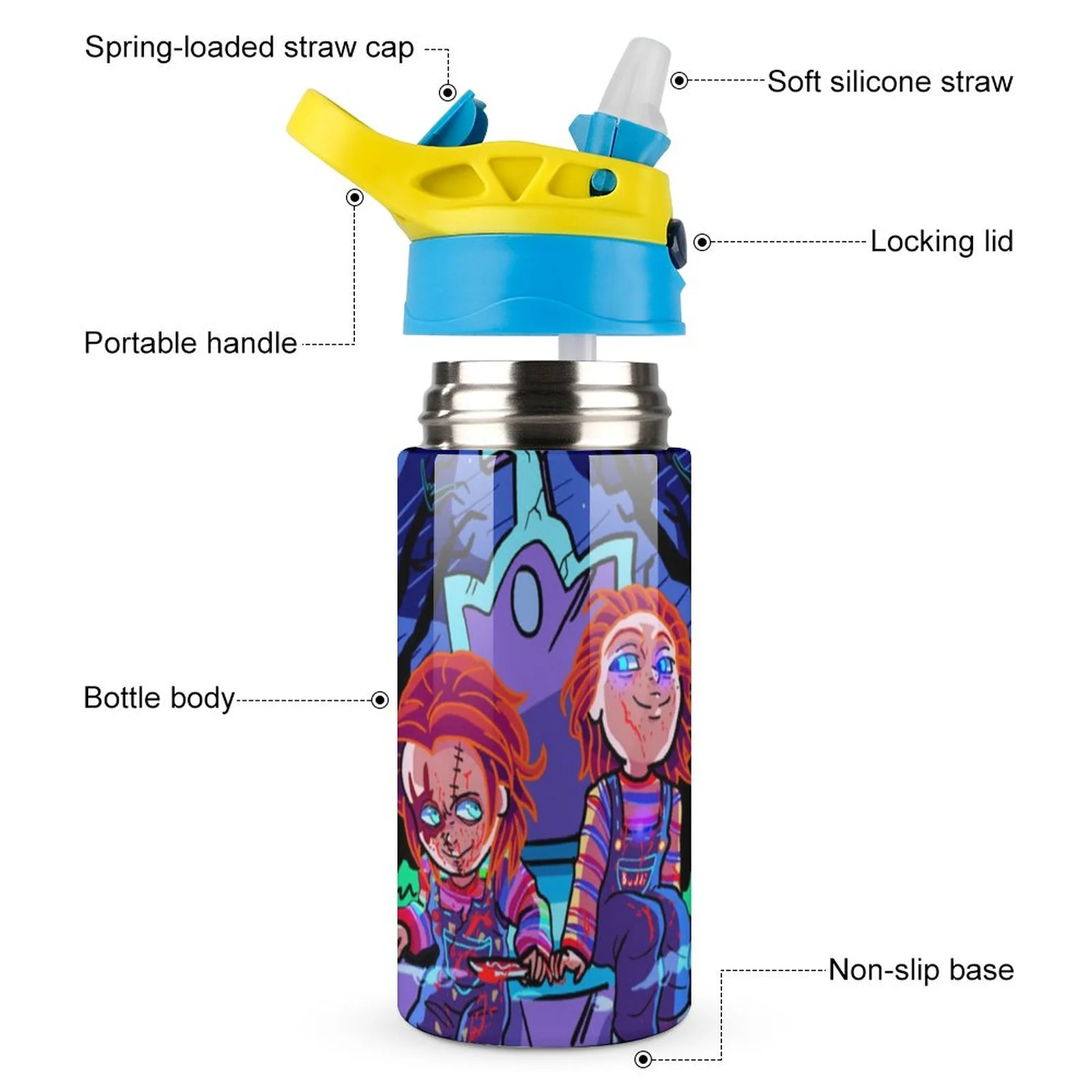 Child Cartoon Play Chucky Kid's Insulated Water Bottle With Straw Vacuum Stainless Steel Cup Leak-Proof Children Toddler Thermoses