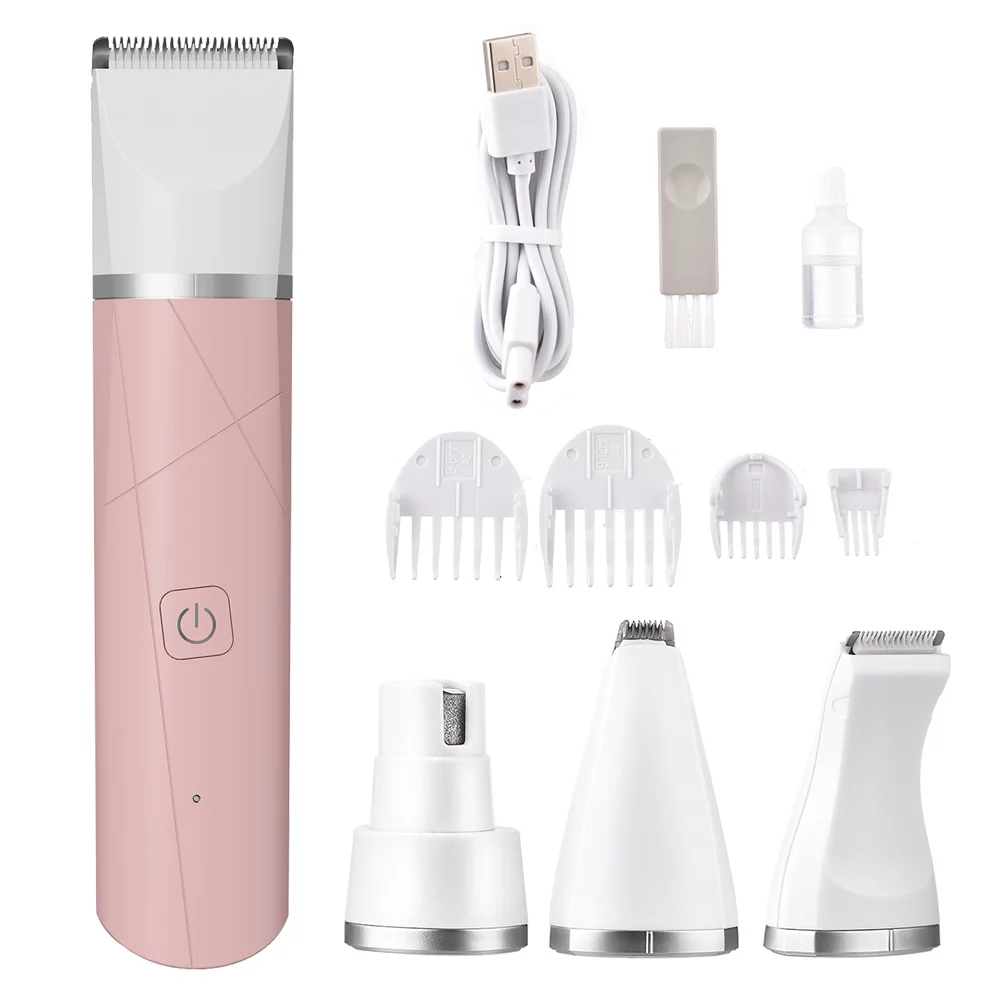 CACAGOO 4-in-1 Multi-functional Electric Dog Clippers for Grooming Cordless Dog Shaver Clippers Trimmers Low Noise Pet Grooming Tools Built-in Battery with 4 Detachable Heads & 4 Guide Combs for Sma