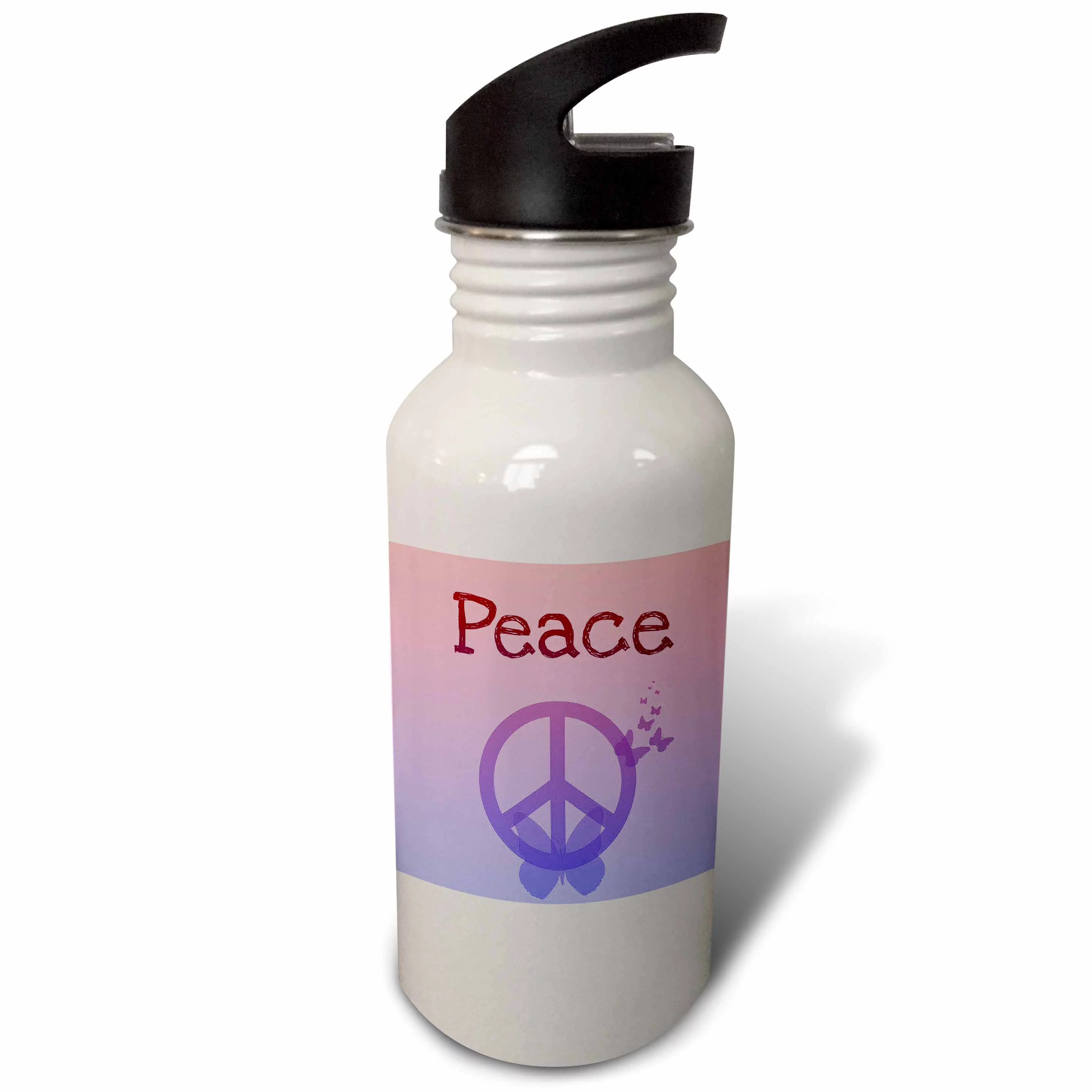 Pink and Purple Peace Sign and Butterfly- Inspirational Art 21 oz Sports Water Bottle wb-40147-1