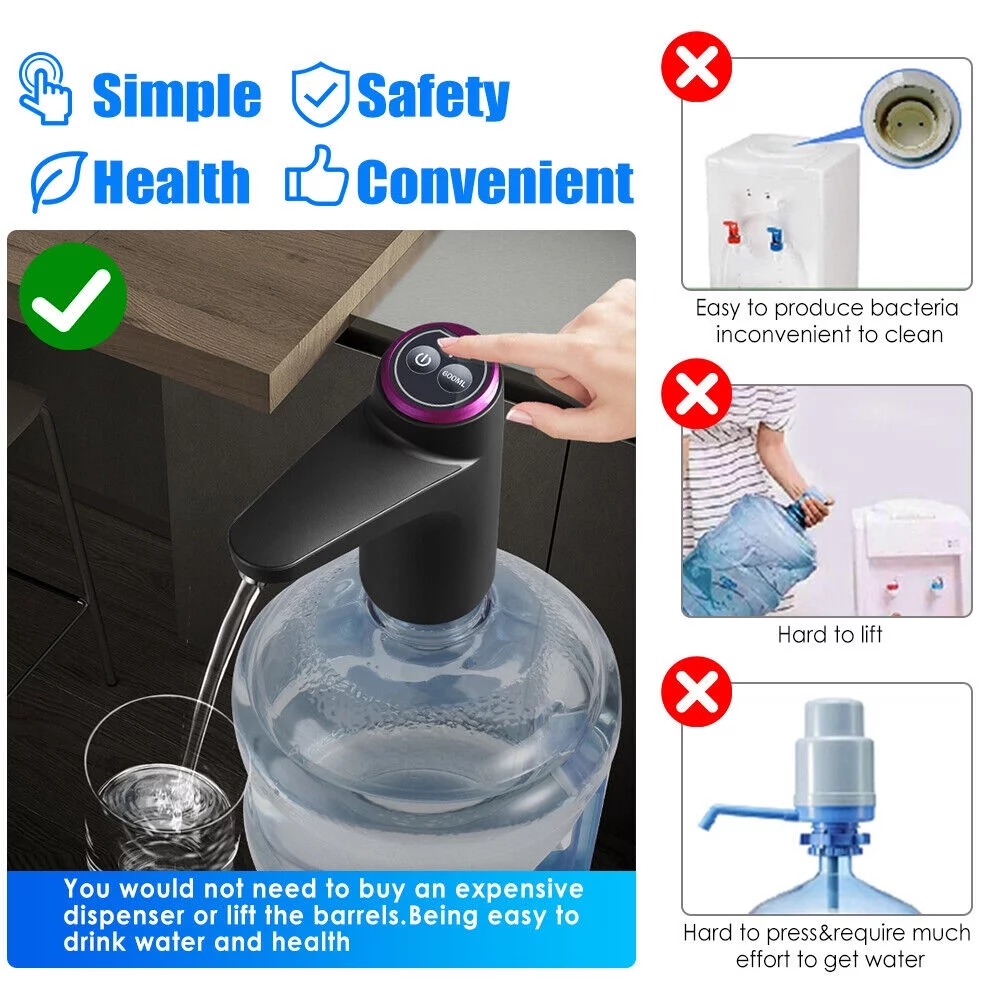 Water Bottle Switch Pump Electric Automatic Universal Jug Dispenser 5 Gallon USB