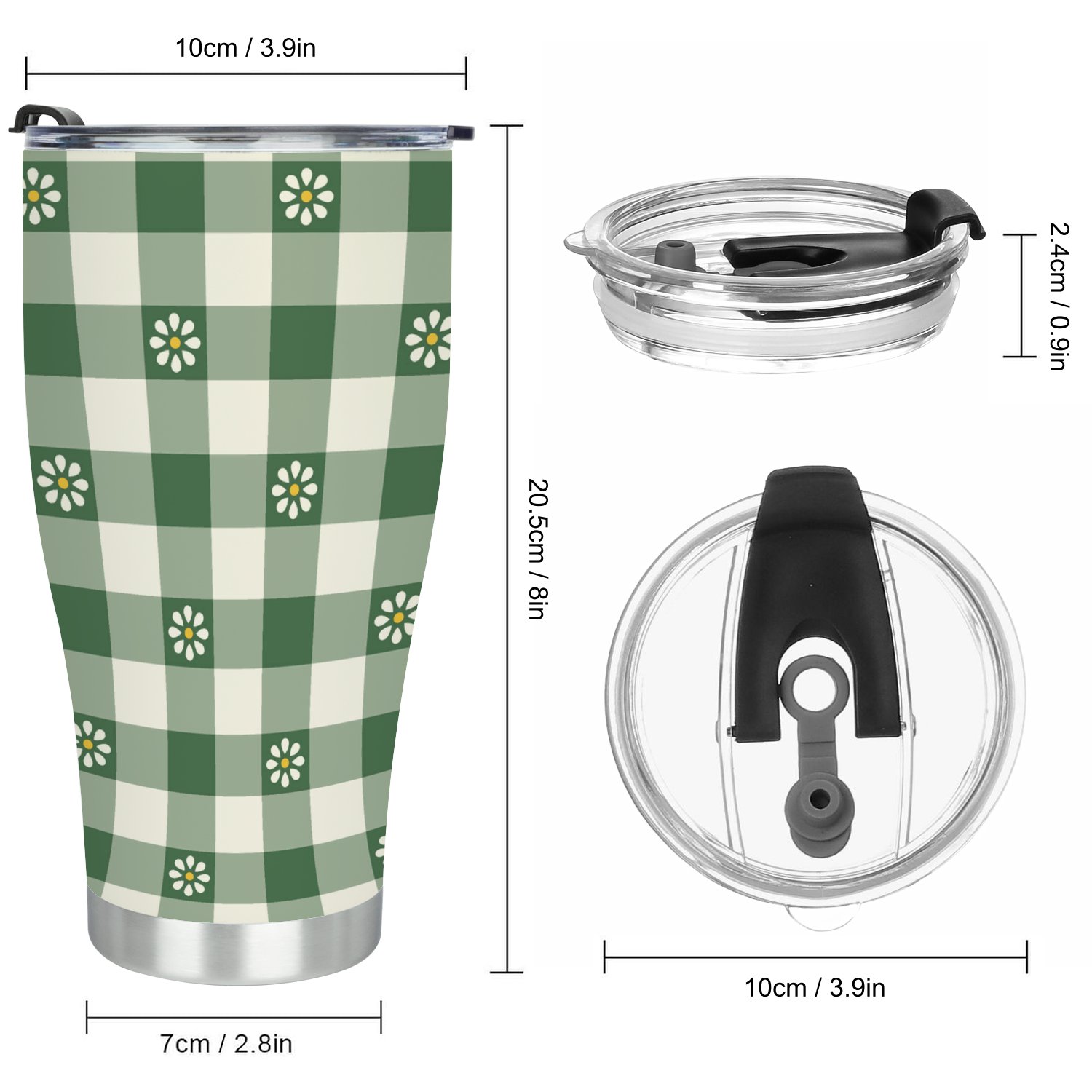 Hidove Stainless Steel Tumbler, Check Pattern with Flowers 30oz Leak Proof & Stainless Steel Bottle for Hot & Cold Drinks - Coffee Travel Mug, Water Metal Canteen, Thermal Cup