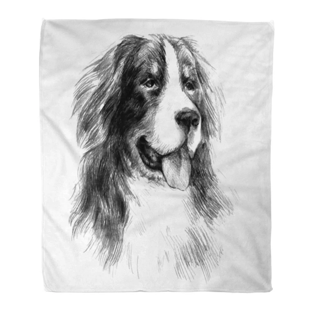 ASHLEIGH Throw Blanket Warm Cozy Print Flannel Bernese Mountain Dog Graphic Portrait Drawn in Pencil and Trace Drawing Comfortable Soft for Bed Sofa and Couch 50x60 Inches