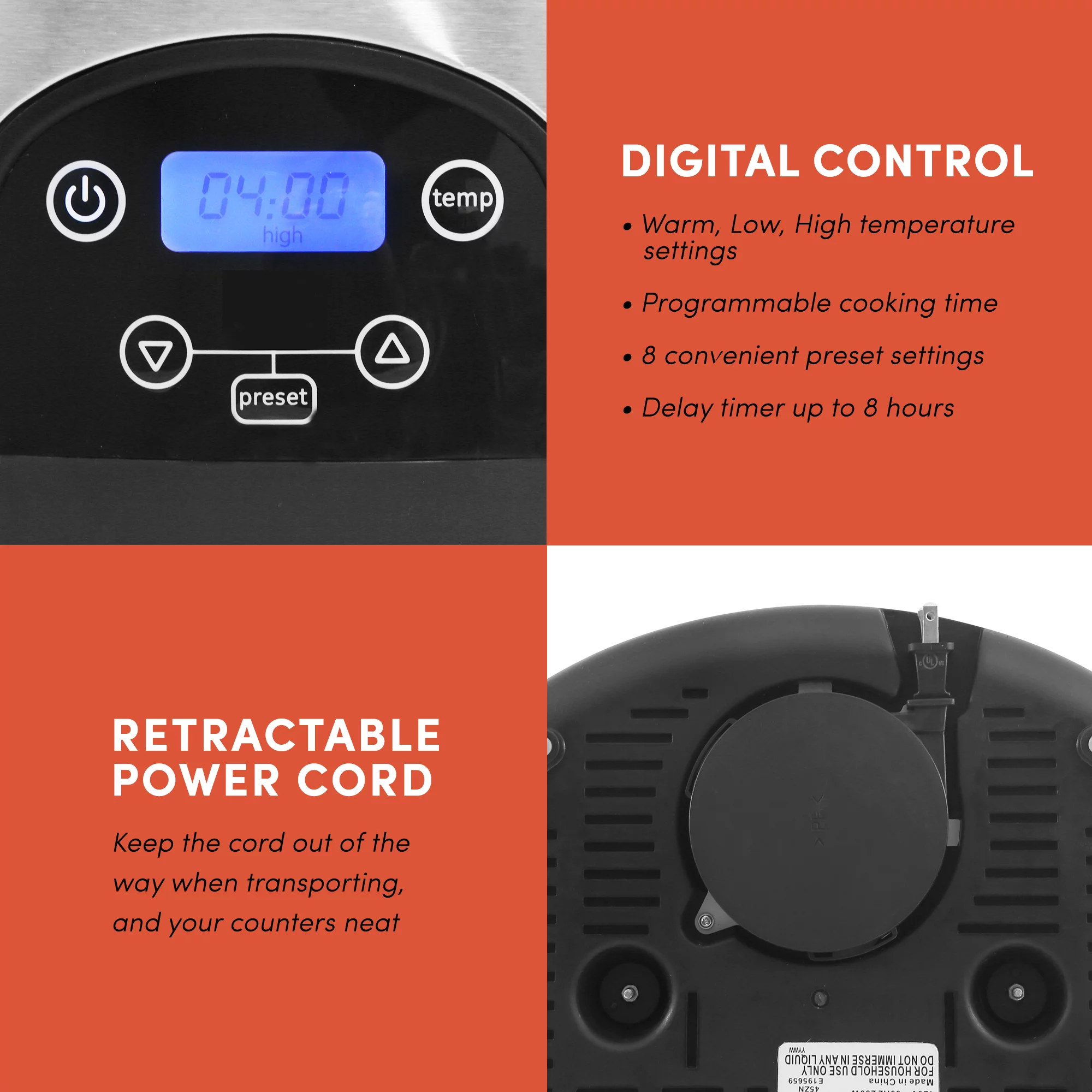 Elite Platinum MST-610DT 6Qt. Programmable Stainless Steel Slow Cooker with Locking Lid