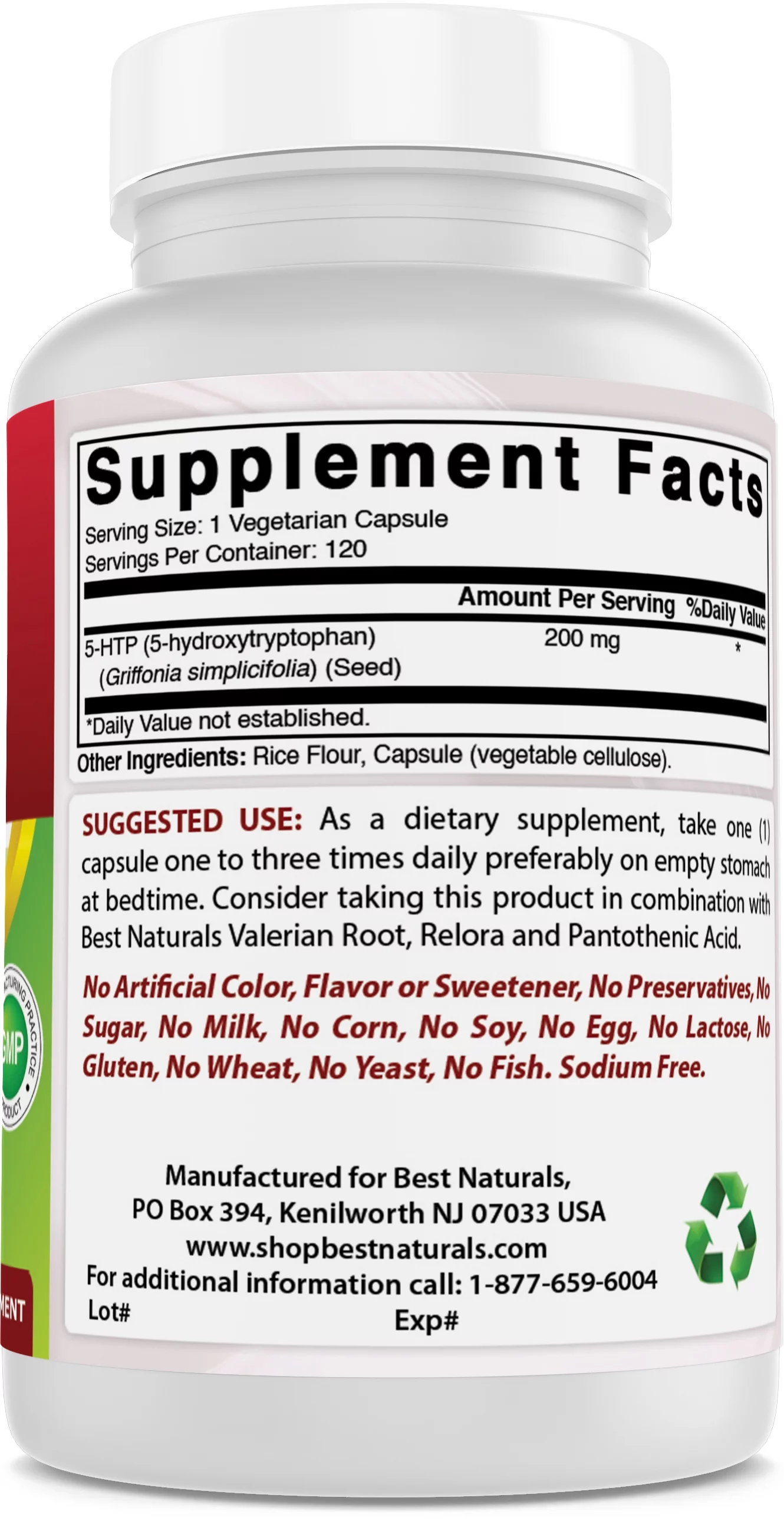 Best Naturals 5-HTP 200 mg 120 Vegetarian Capsules