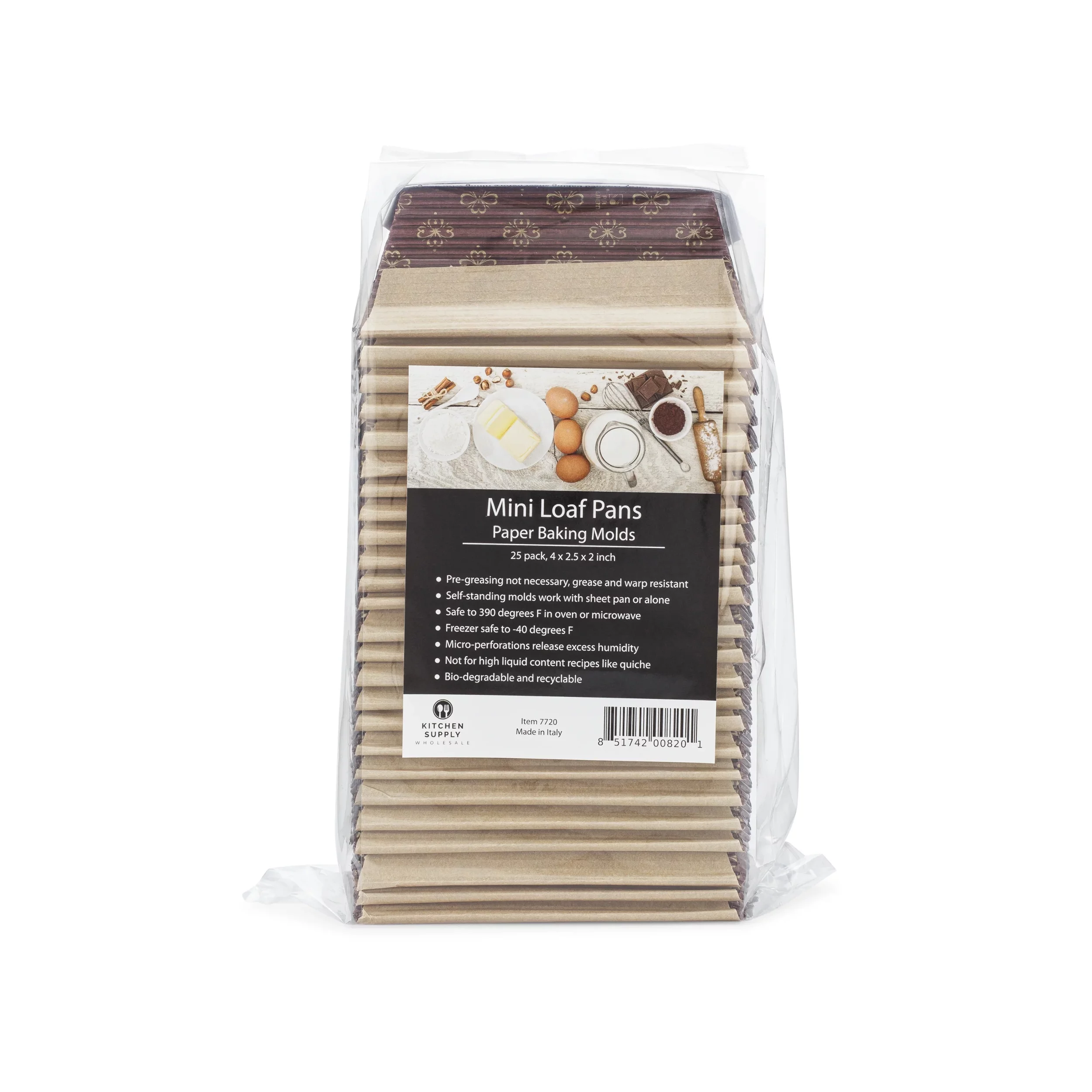 Mini Loaf Paper Baking Pan 25-Pack by Kitchen Supply, 4 x 2 x 2 inches